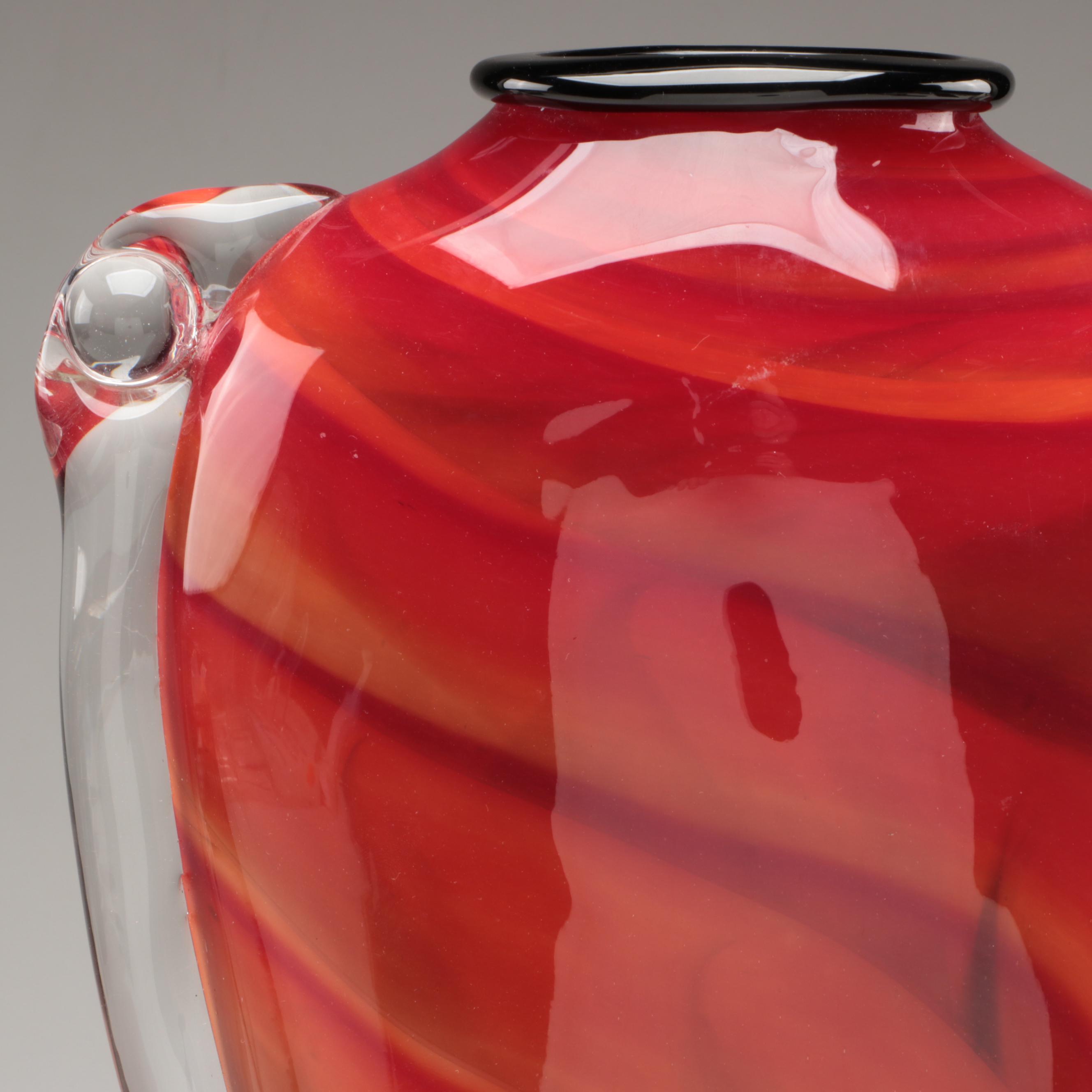 Mark Rosenbaum for Rosetree Blown Footed Studio Art Glass Shoulder Vase, 2006