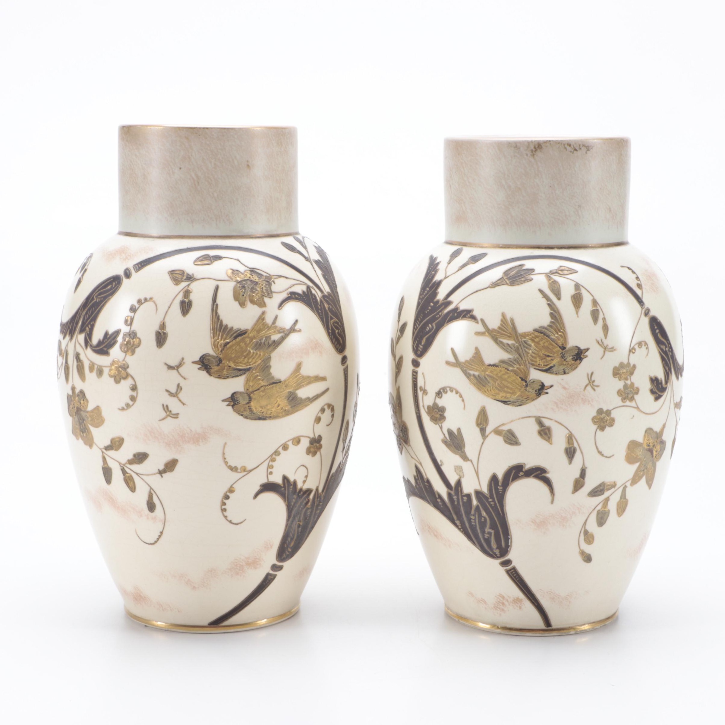 Thomas Forester & Sons Phoenix Ware Gilded China Vases