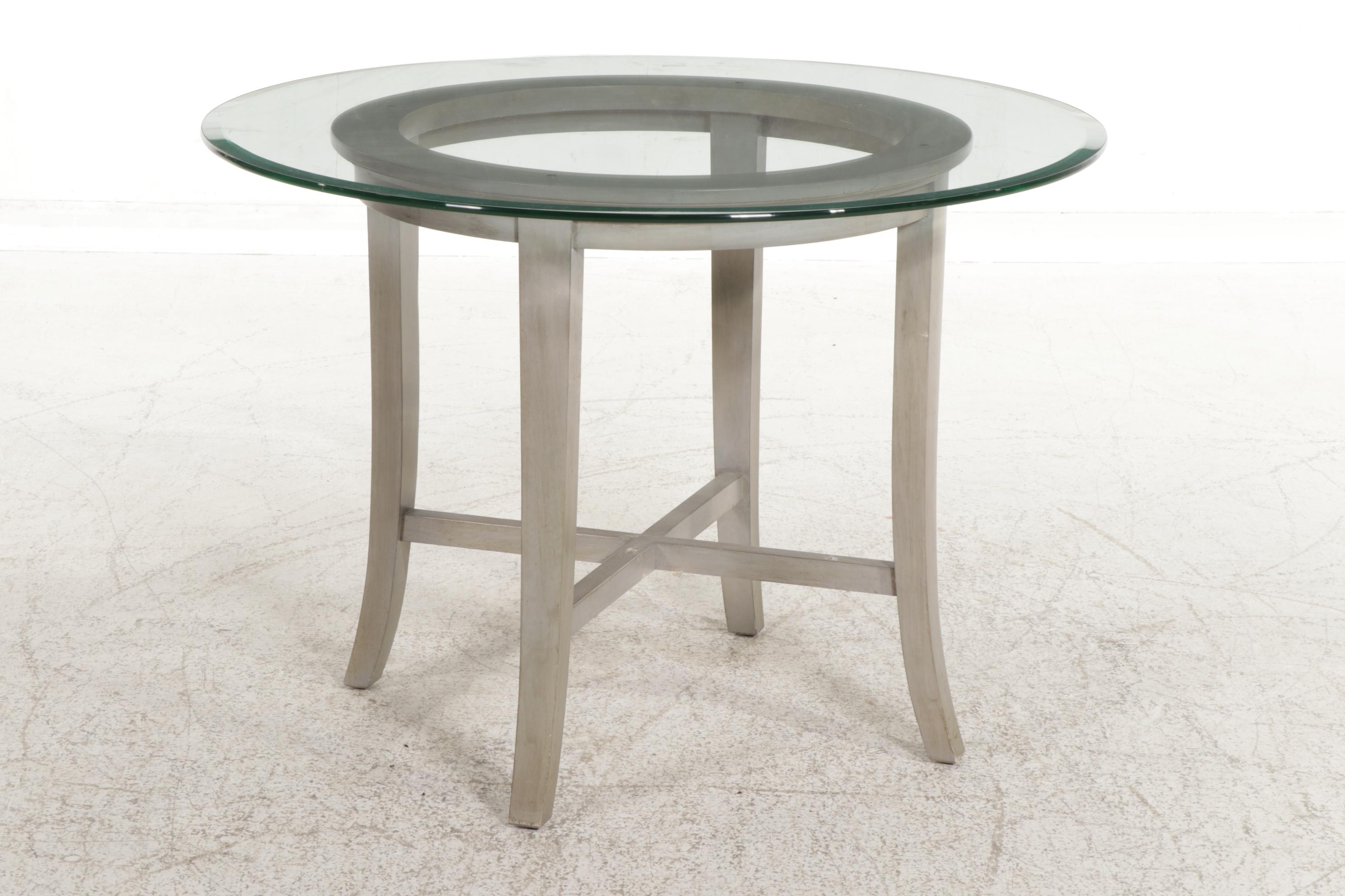 Round Glass Top Dining Table with Four Pier 1 Chairs