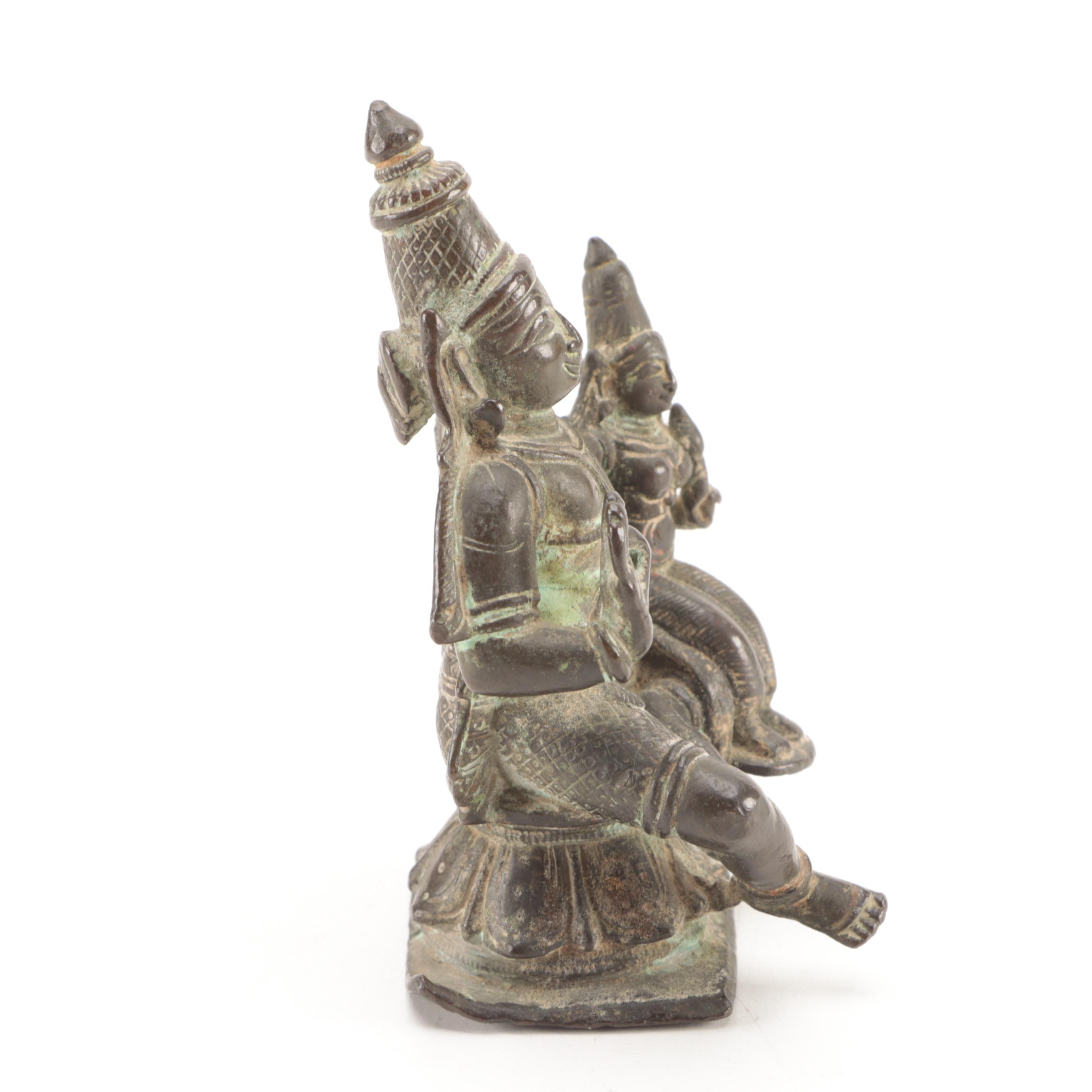 Southeast Asian Brass Hindu Shiv Mata Parvati Figurine