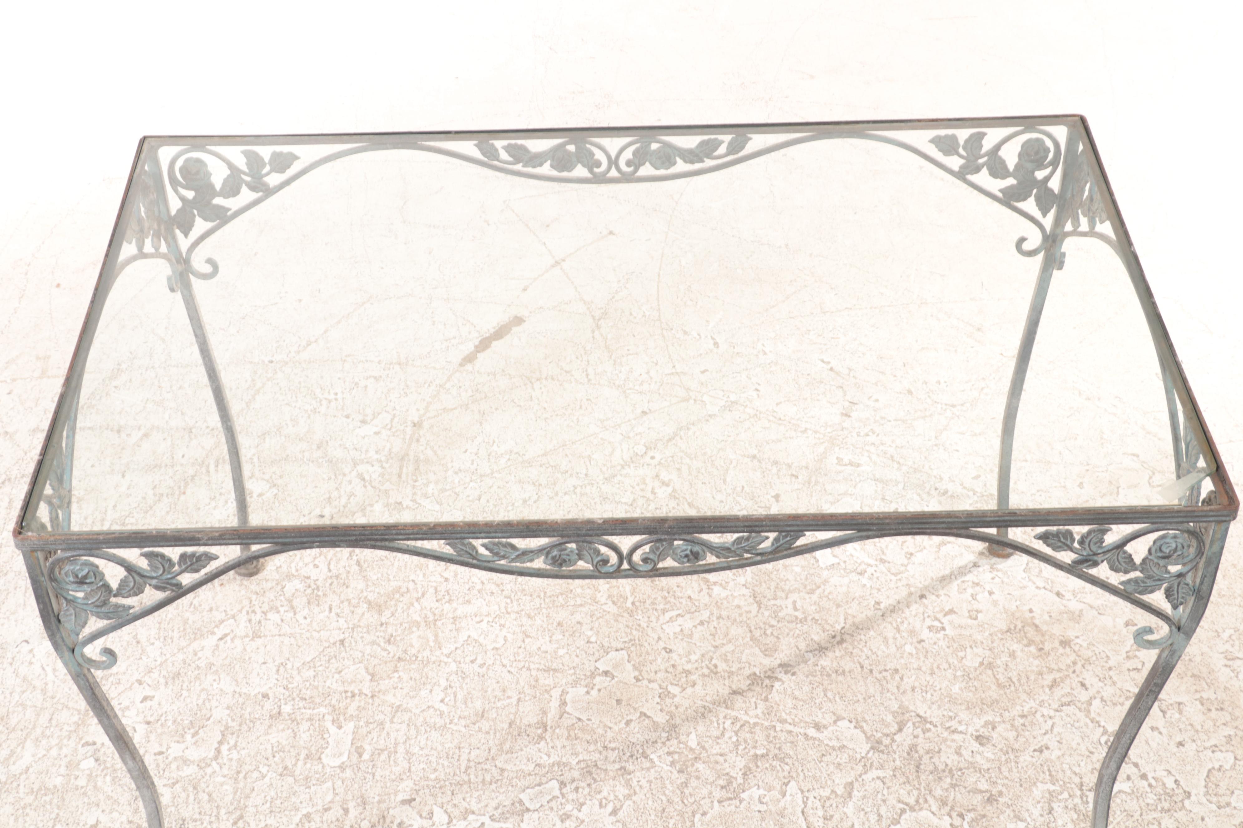 Cast Iron Patio Dining Set with Glass, Vintage