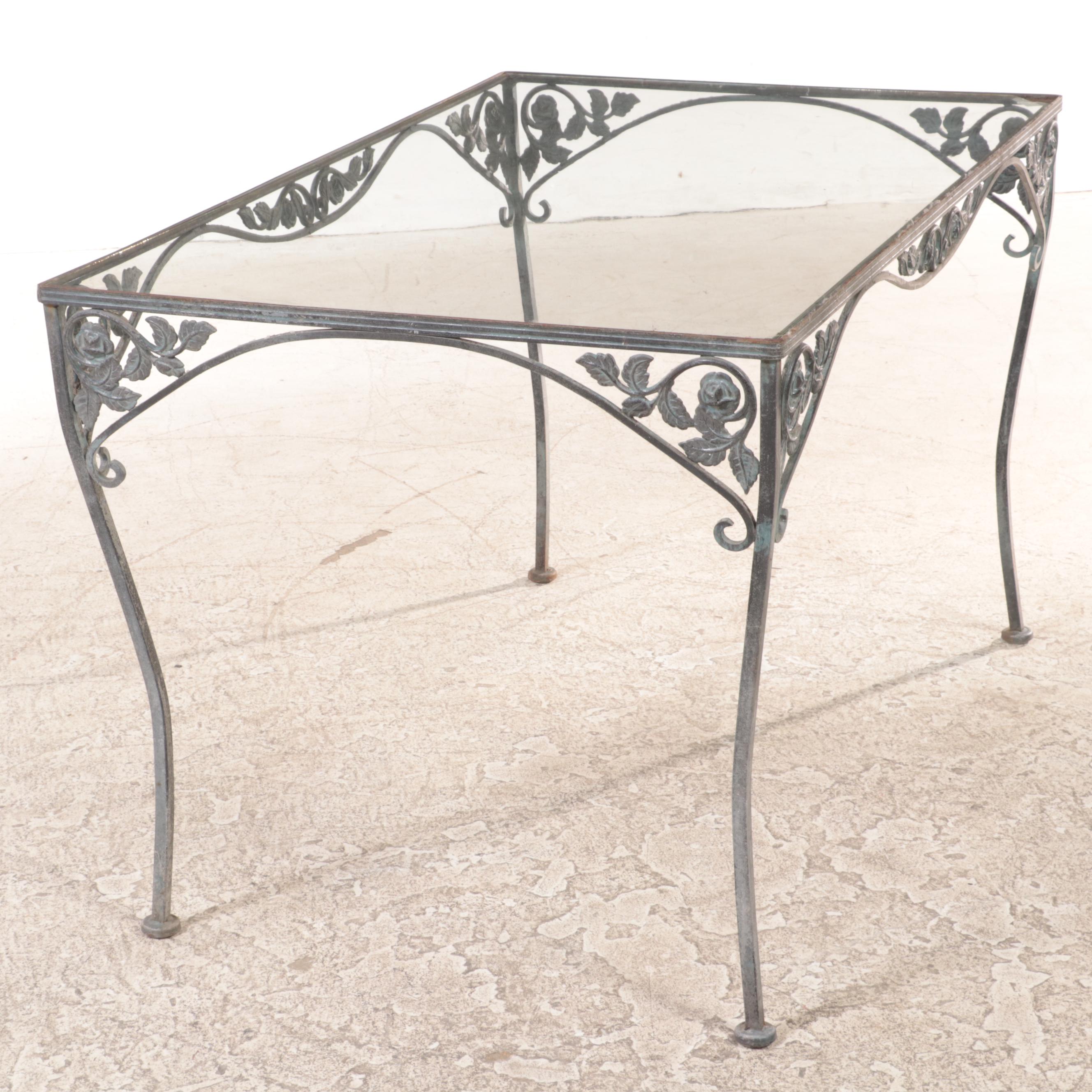 Cast Iron Patio Dining Set with Glass, Vintage