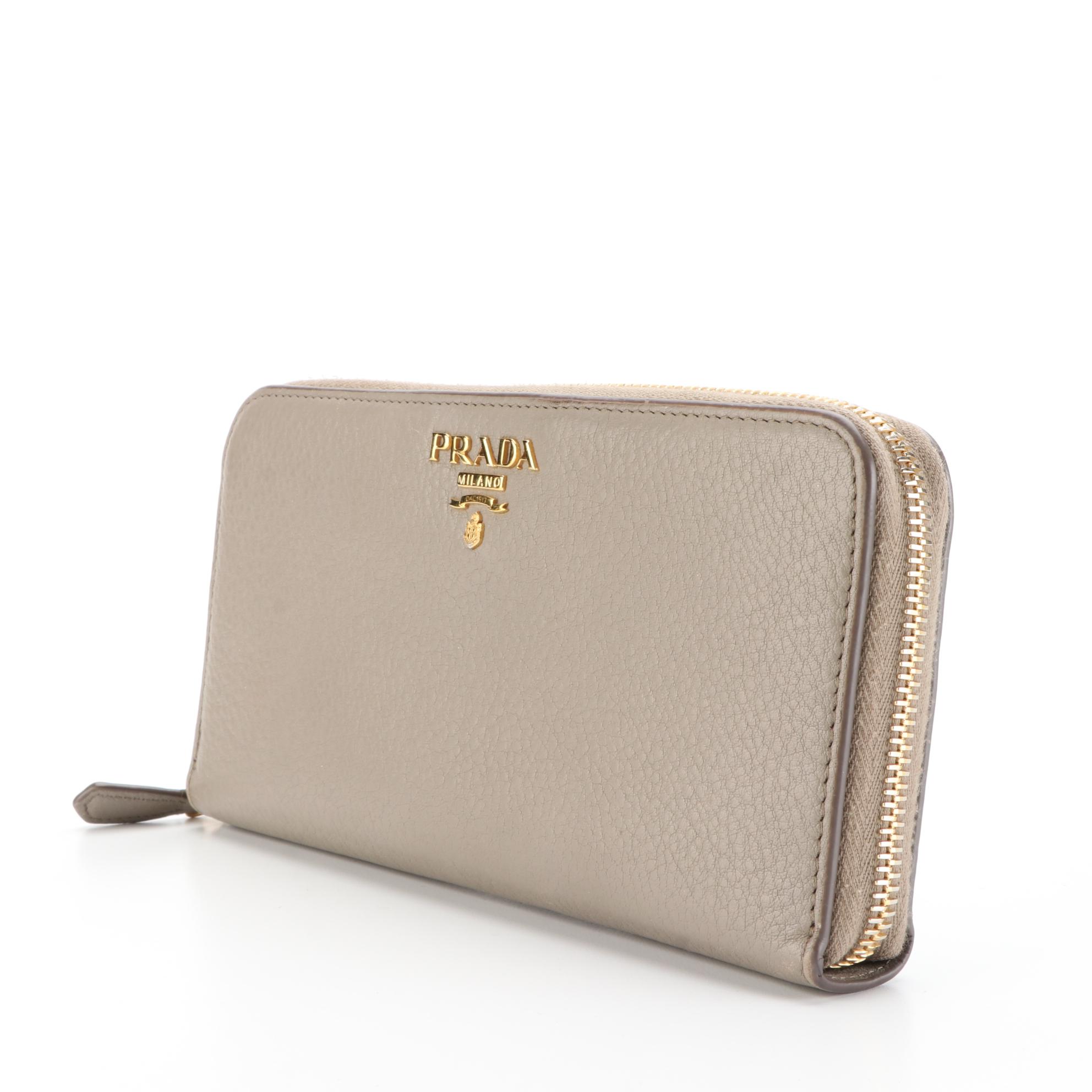 Prada Zip Around Wallet in Grained Leather with Box