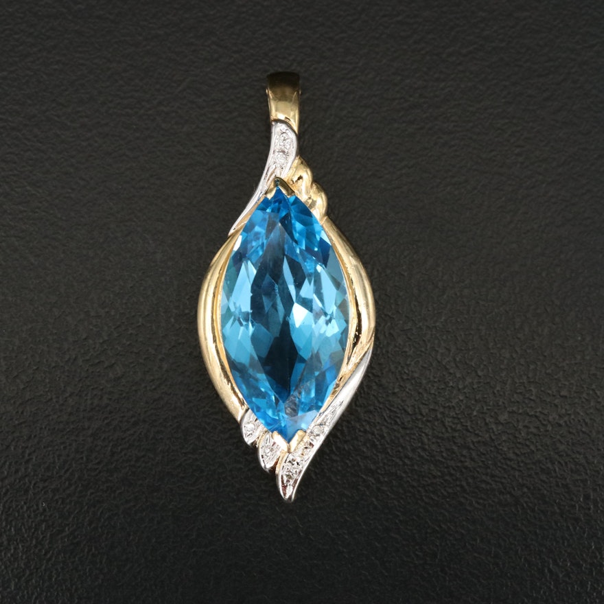 14K 15.65 CT Swiss Blue Topaz and Diamond Enhancer Pendant