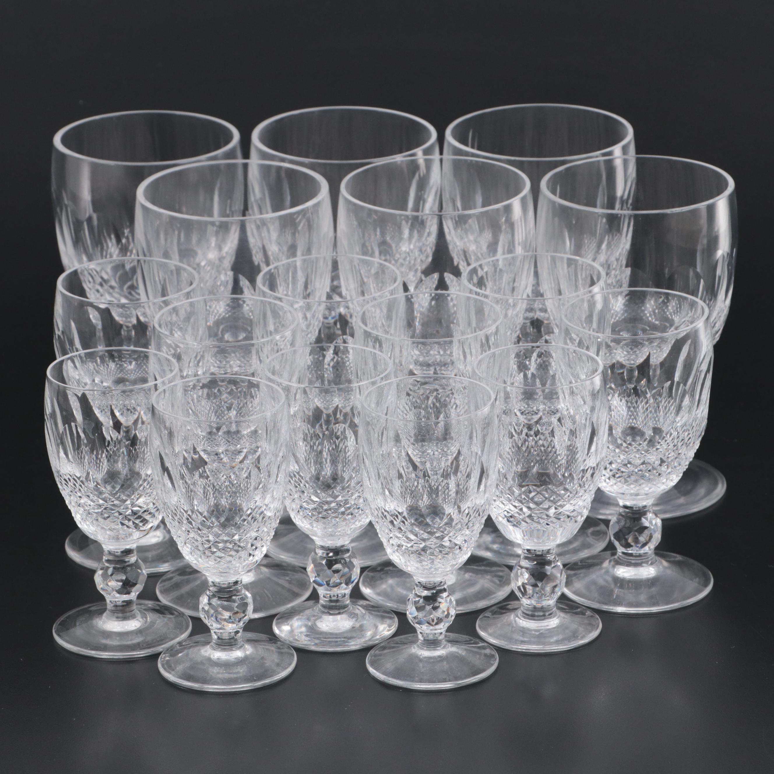 Waterford Crystal "Colleen" Water Goblets, White Wine Glasses and Sherry Glasses