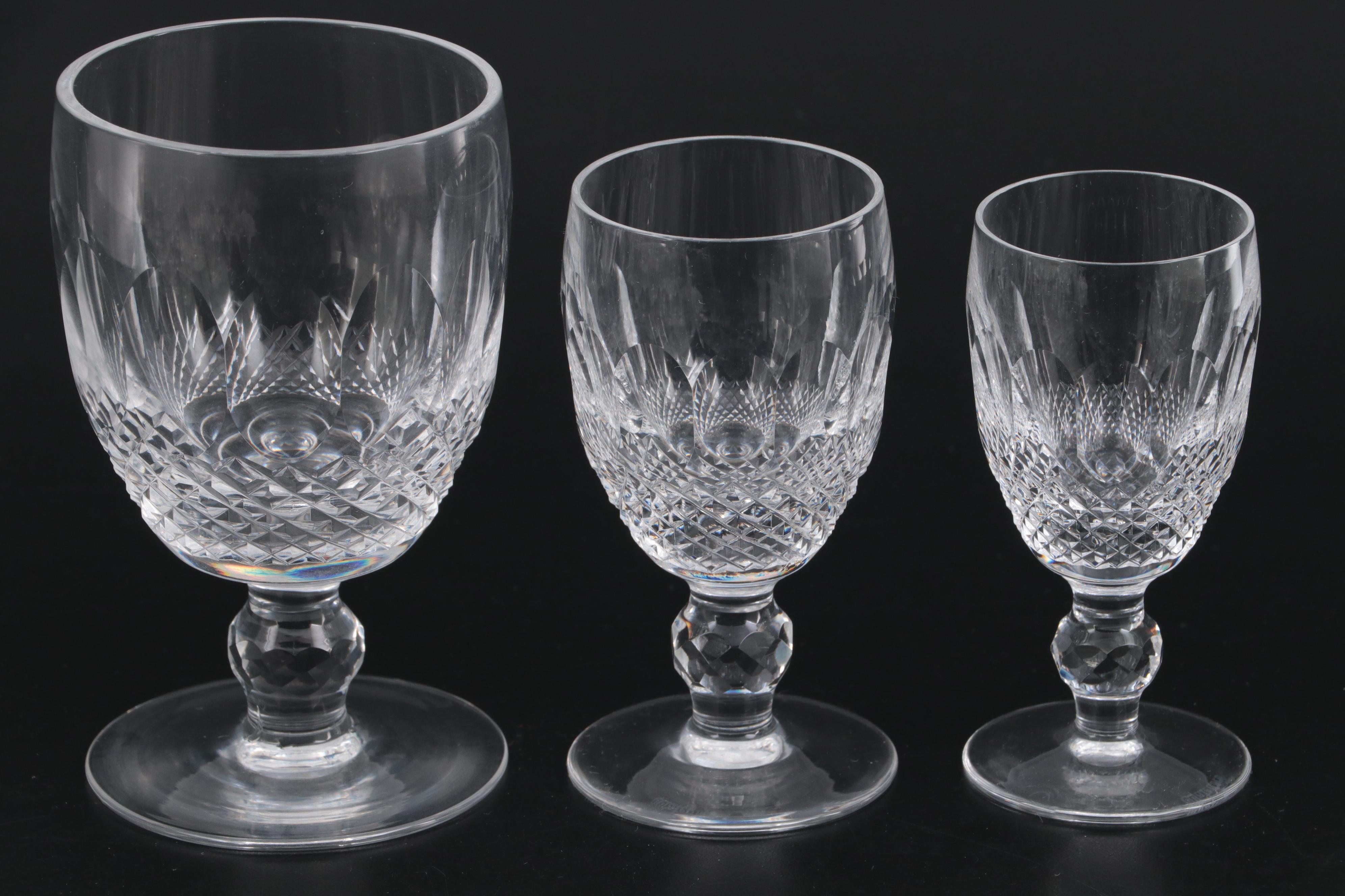Waterford Crystal "Colleen" Water Goblets, White Wine Glasses and Sherry Glasses
