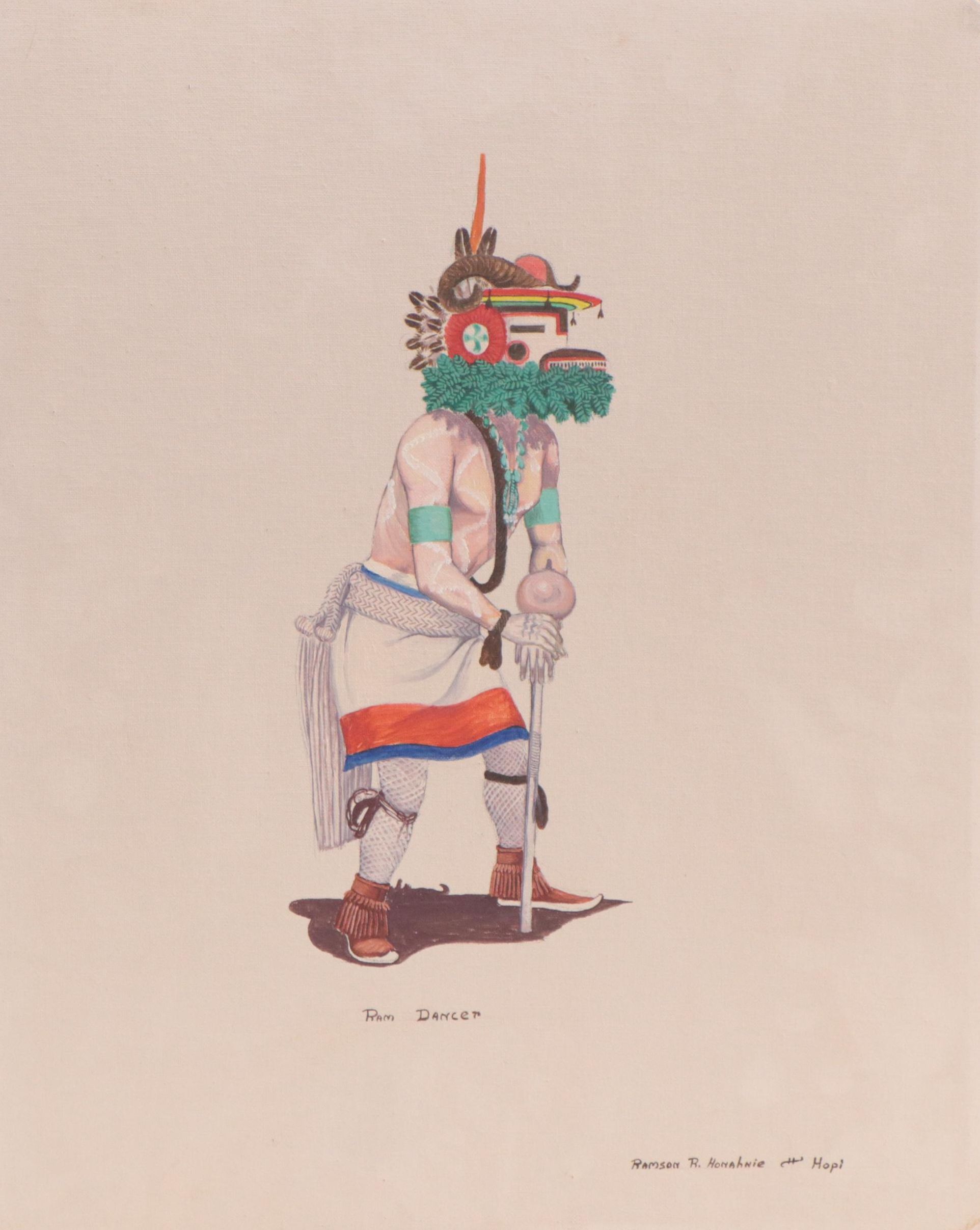 Ramson R. Honahnie Hopi Figurative Acrylic Painting "Ram Dancer"