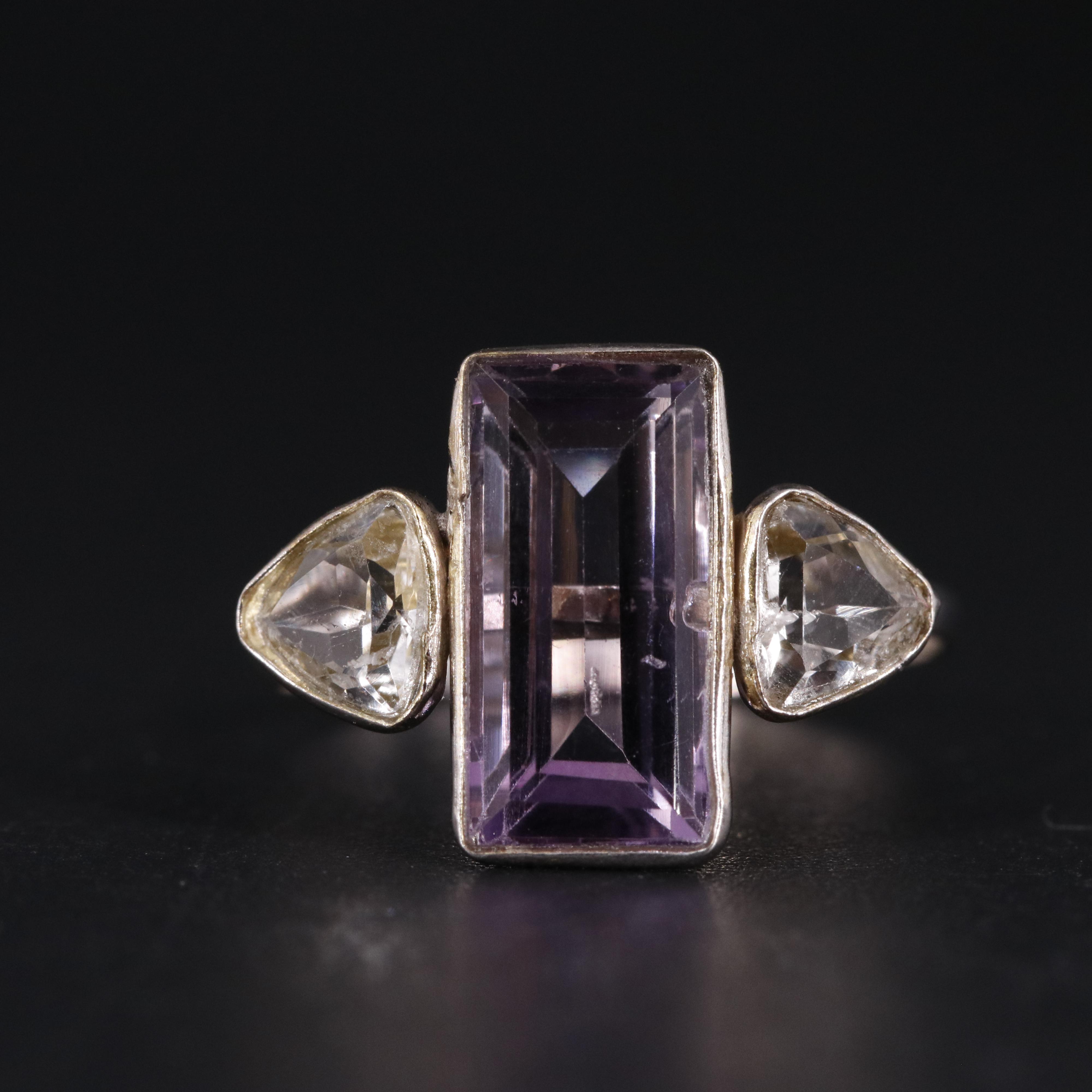 14K Amethyst and White Topaz Ring