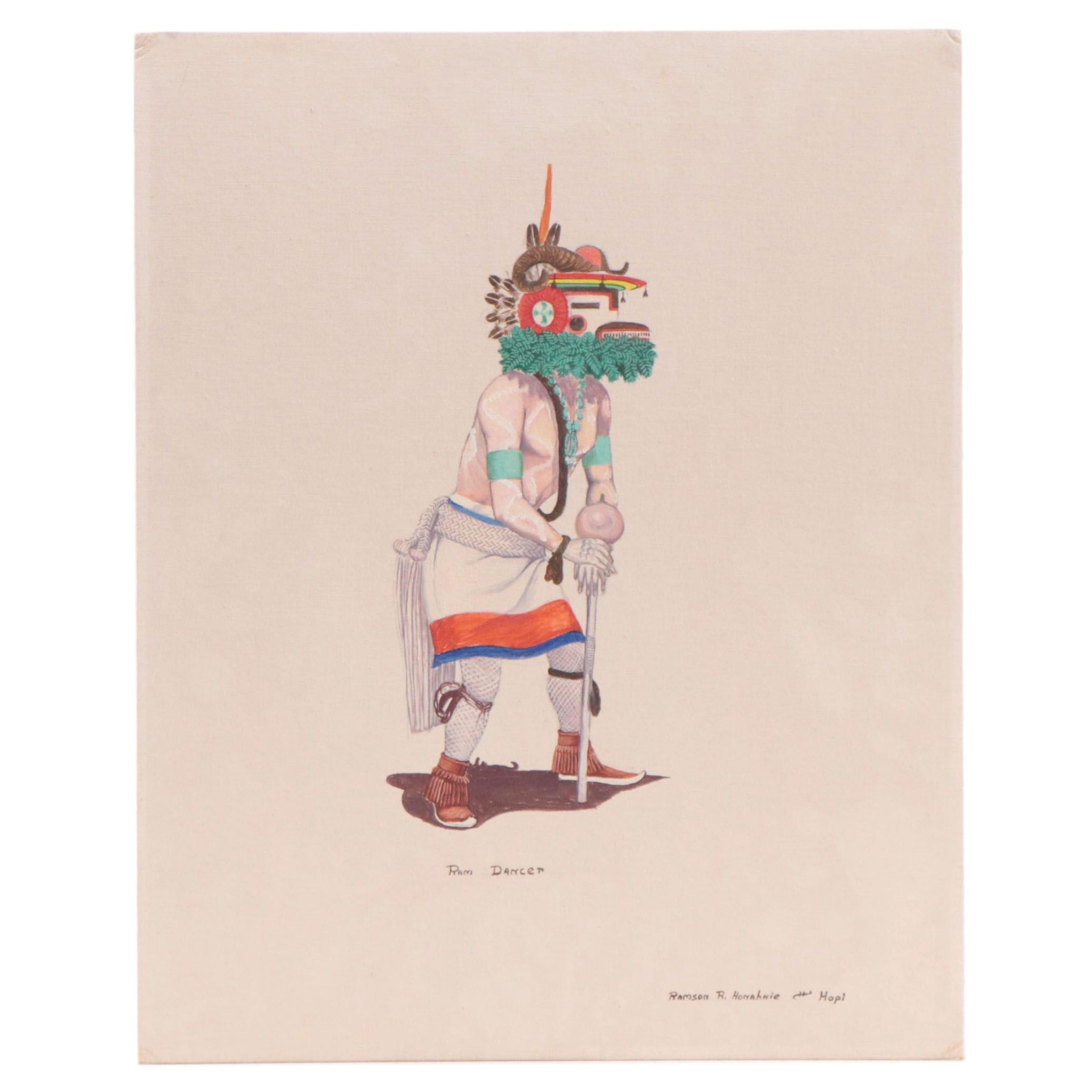 Ramson R. Honahnie Hopi Figurative Acrylic Painting "Ram Dancer"