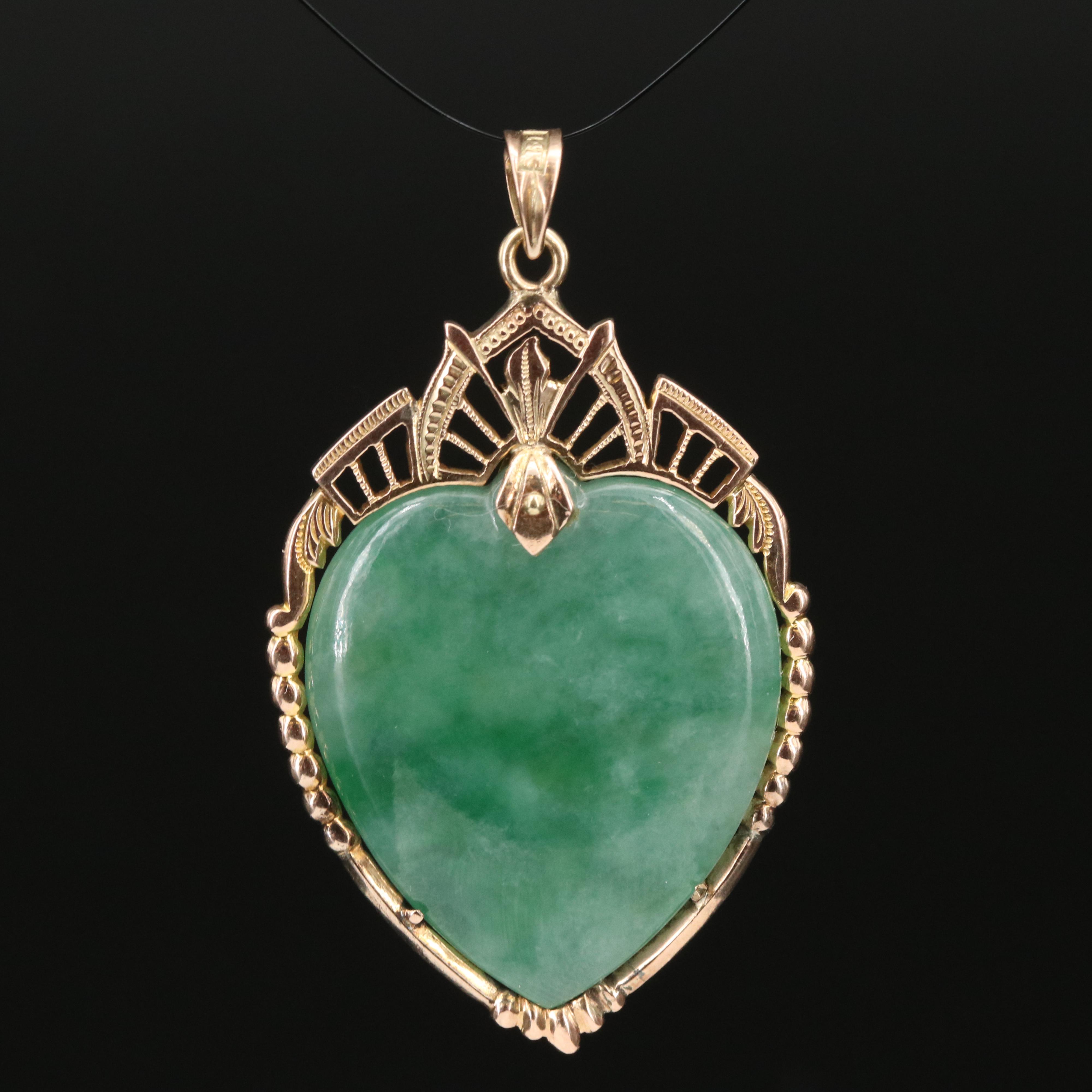 14K Jadeite Heart Pendant