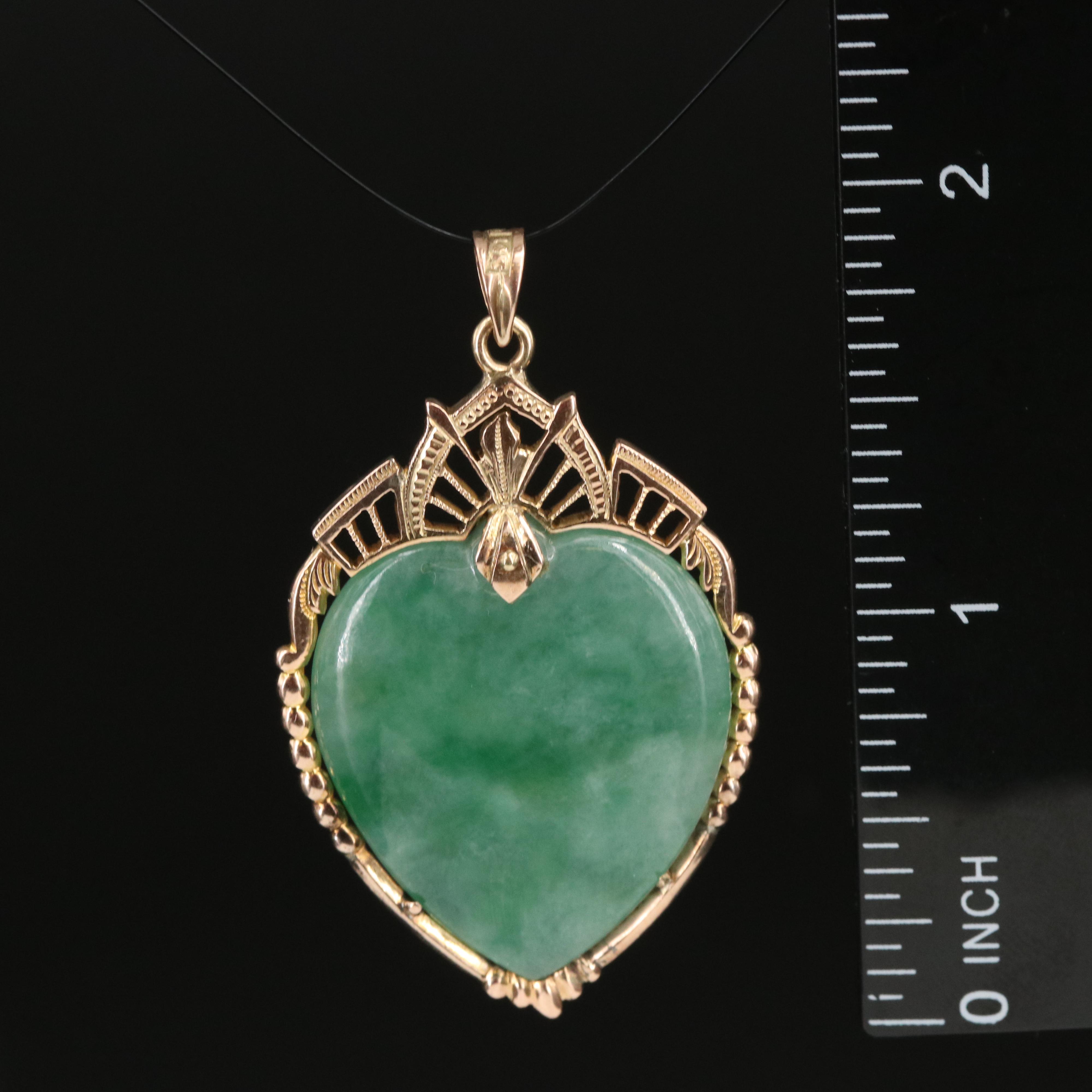 14K Jadeite Heart Pendant