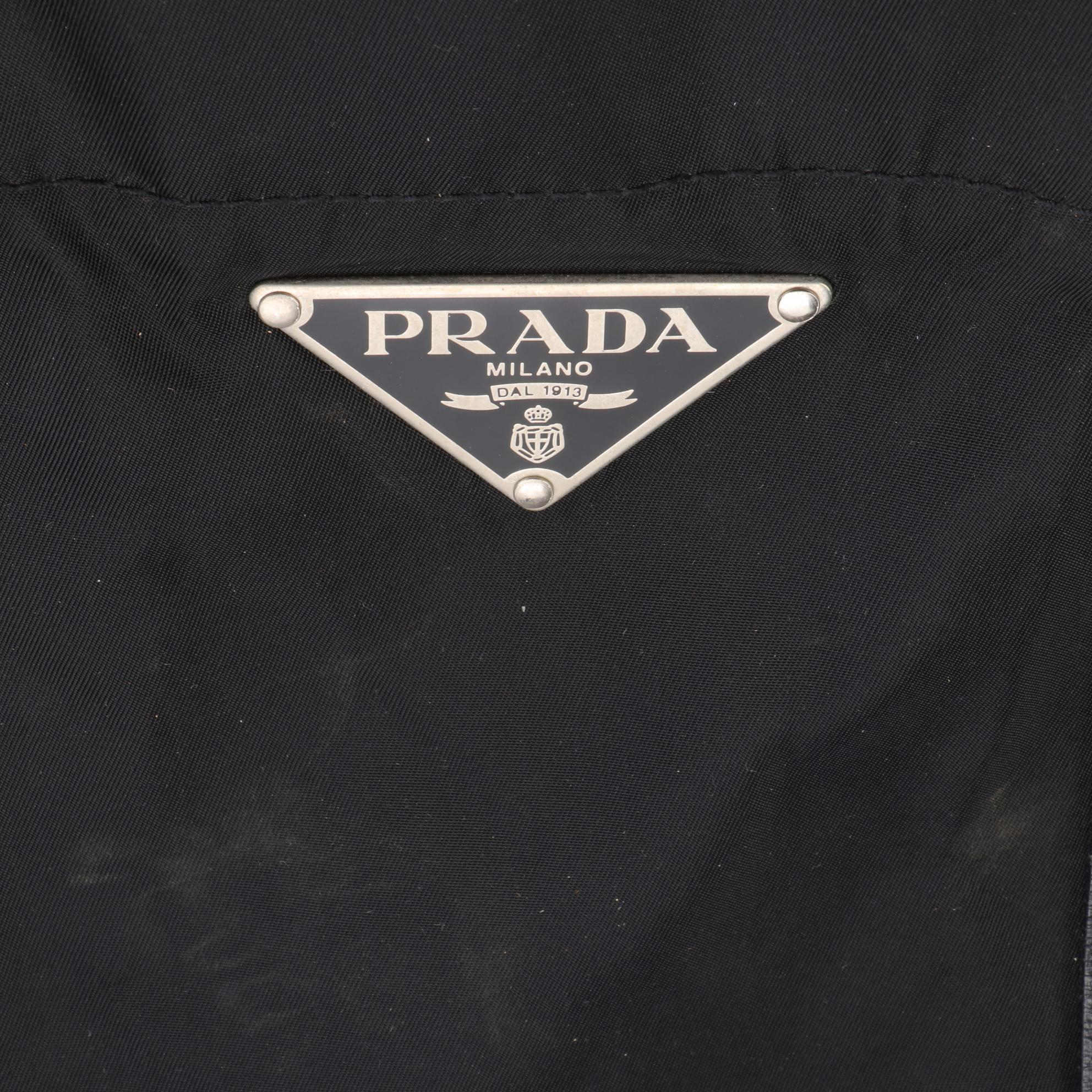Prada Tessuto Tote Bag in Black Nylon with Leather Trim