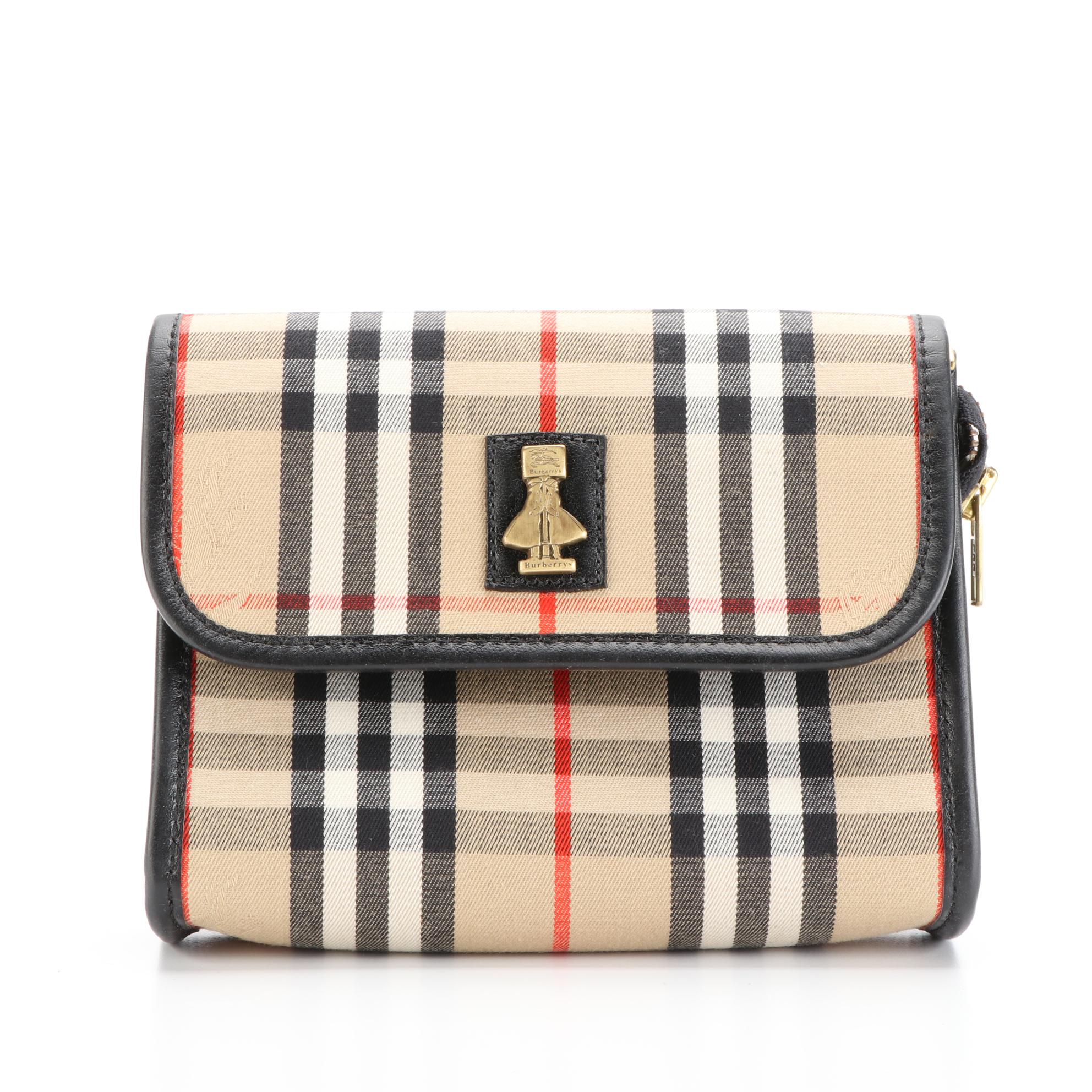 Burberry Haymarket Check Pouch with Leather Trim