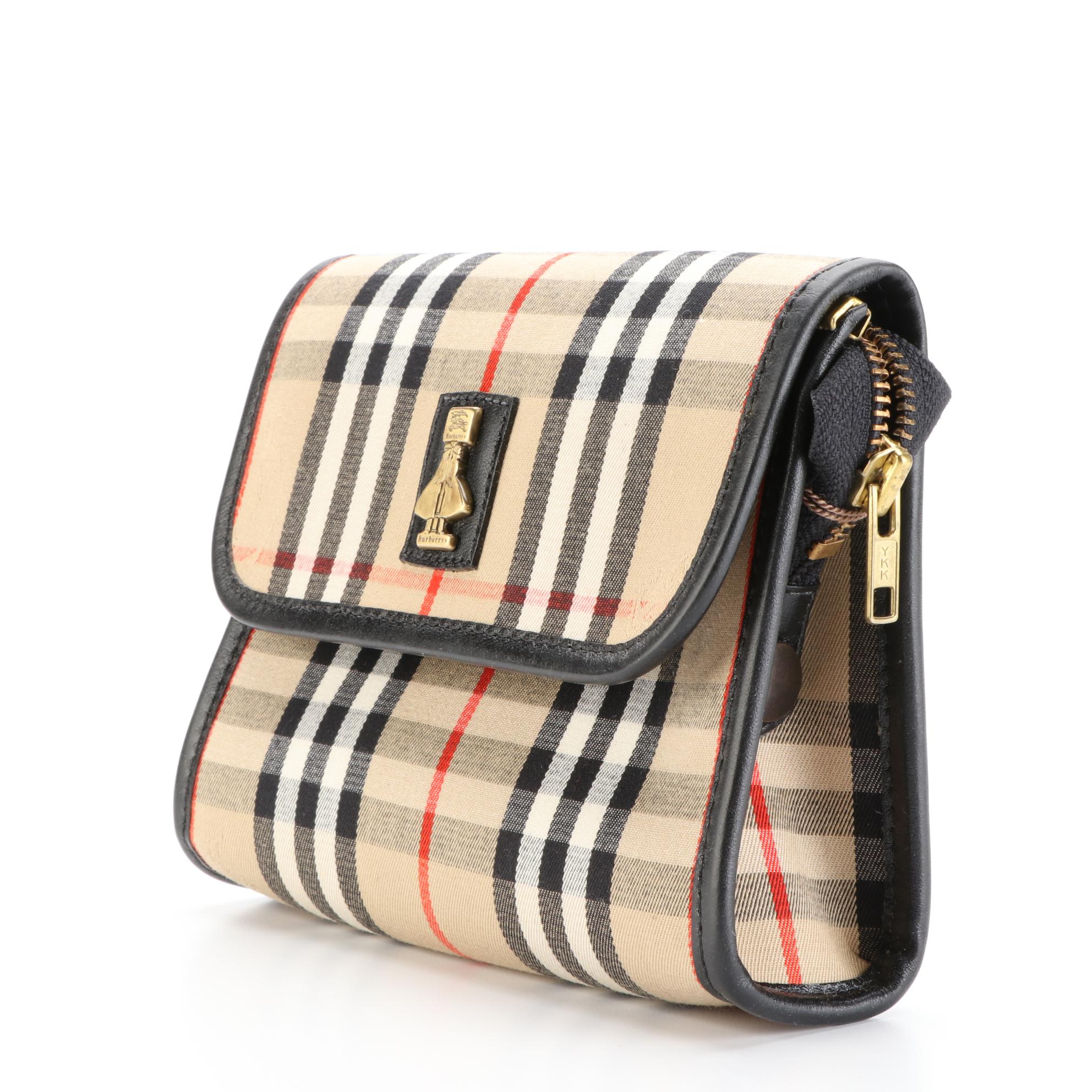 Burberry Haymarket Check Pouch with Leather Trim