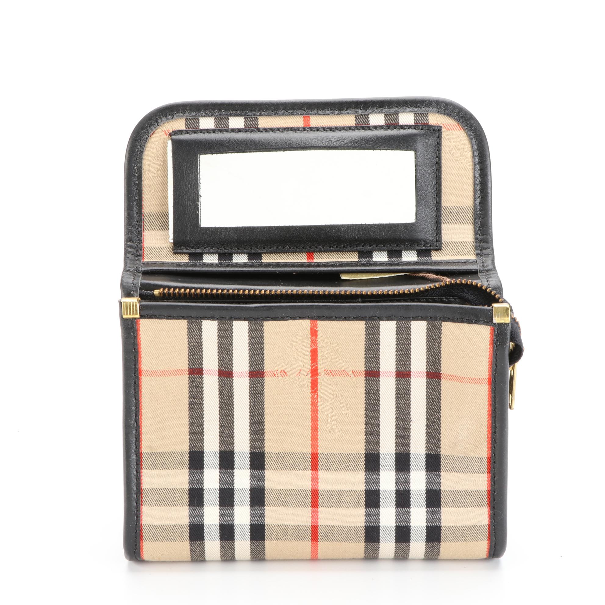 Burberry Haymarket Check Pouch with Leather Trim