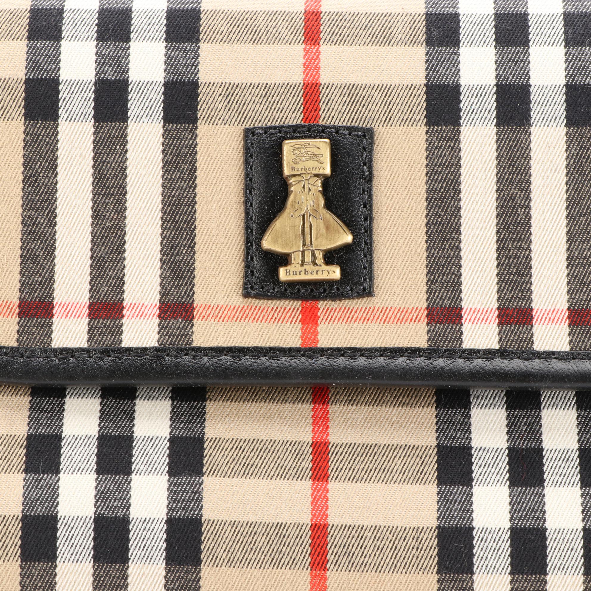 Burberry Haymarket Check Pouch with Leather Trim