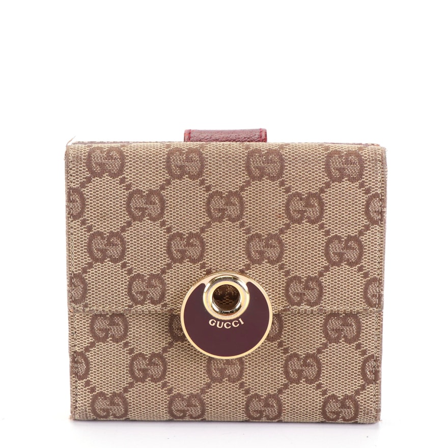 Gucci Compact Wallet in GG Canvas and Cinghiale Leather