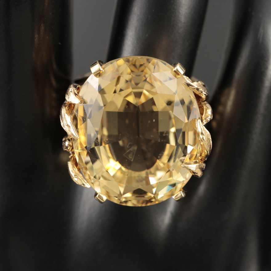 18K 30.94 CT Citrine Statement Ring with Foliate Accents