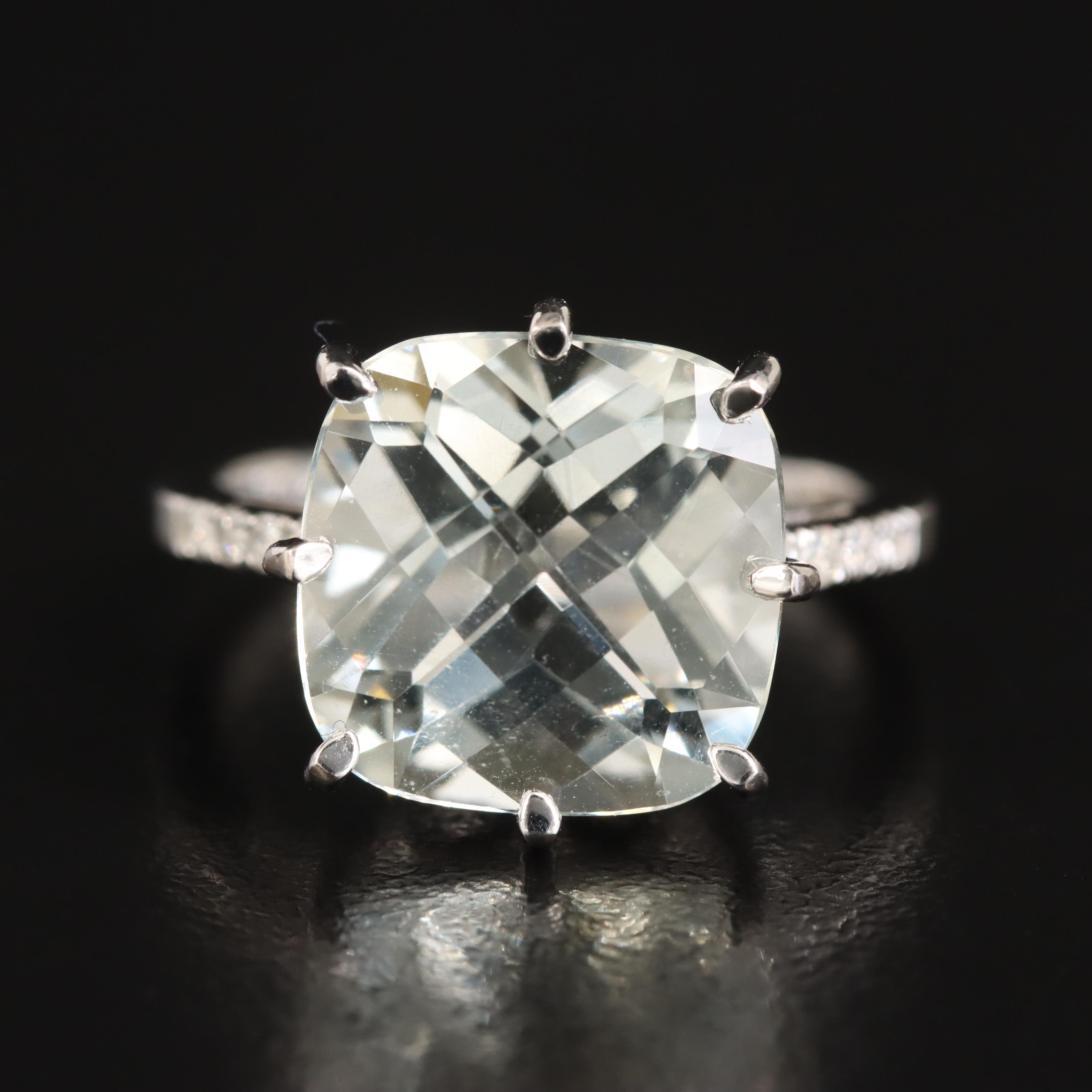 Sterling Prasiolite and Diamond Ring