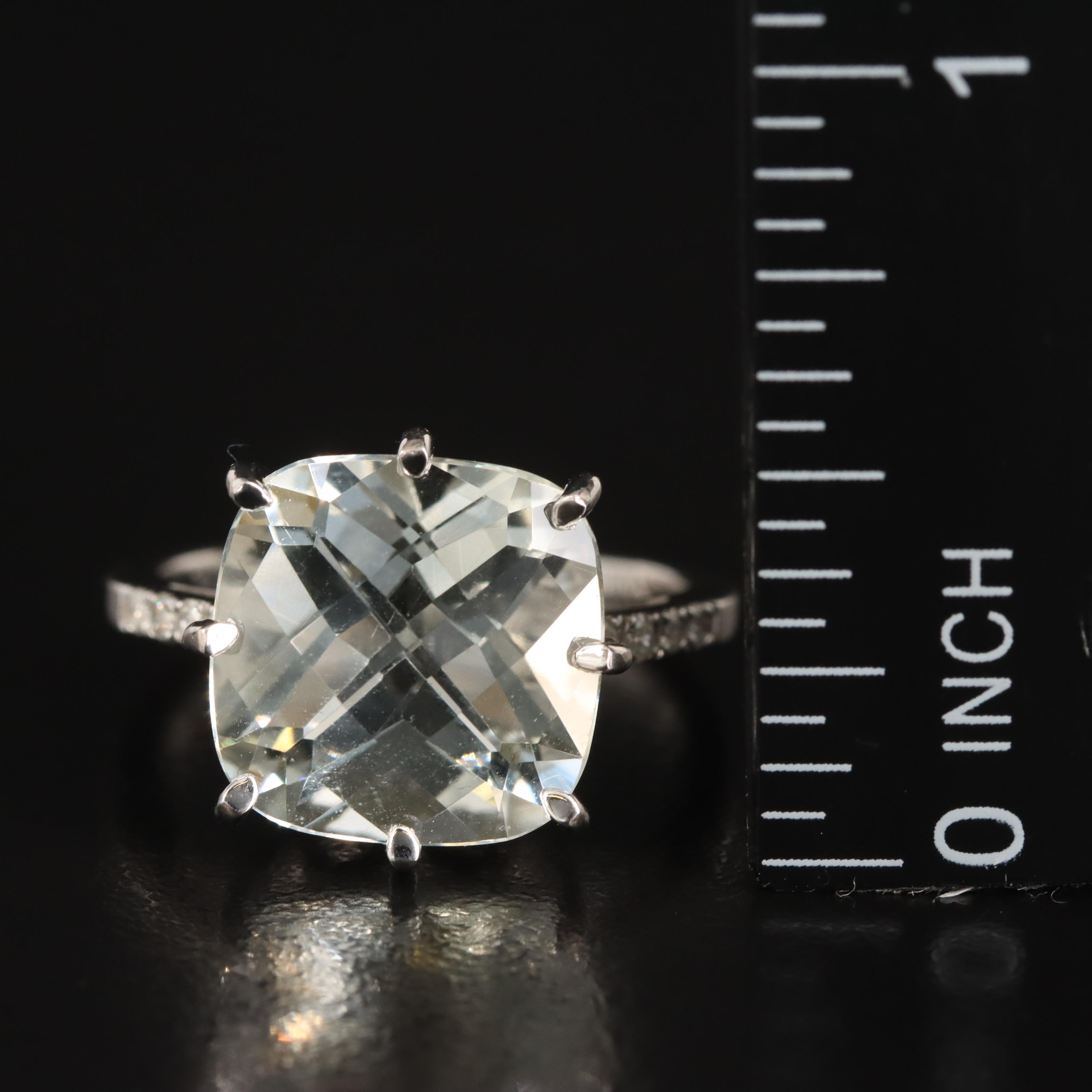 Sterling Prasiolite and Diamond Ring