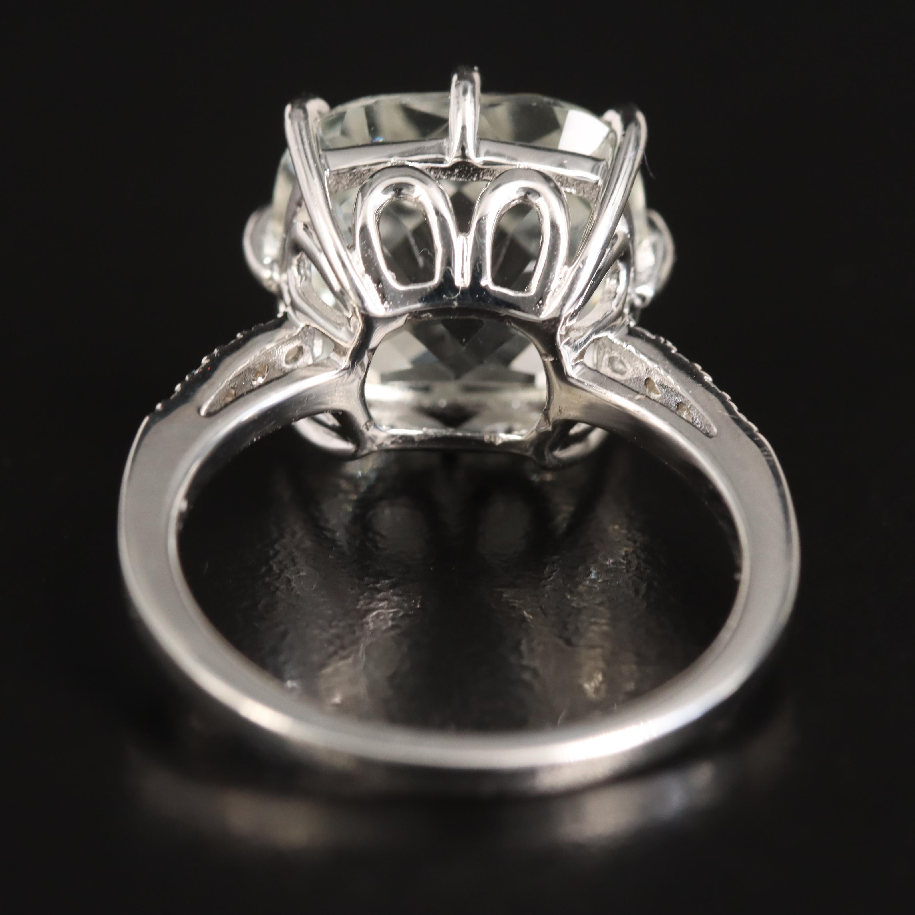 Sterling Prasiolite and Diamond Ring