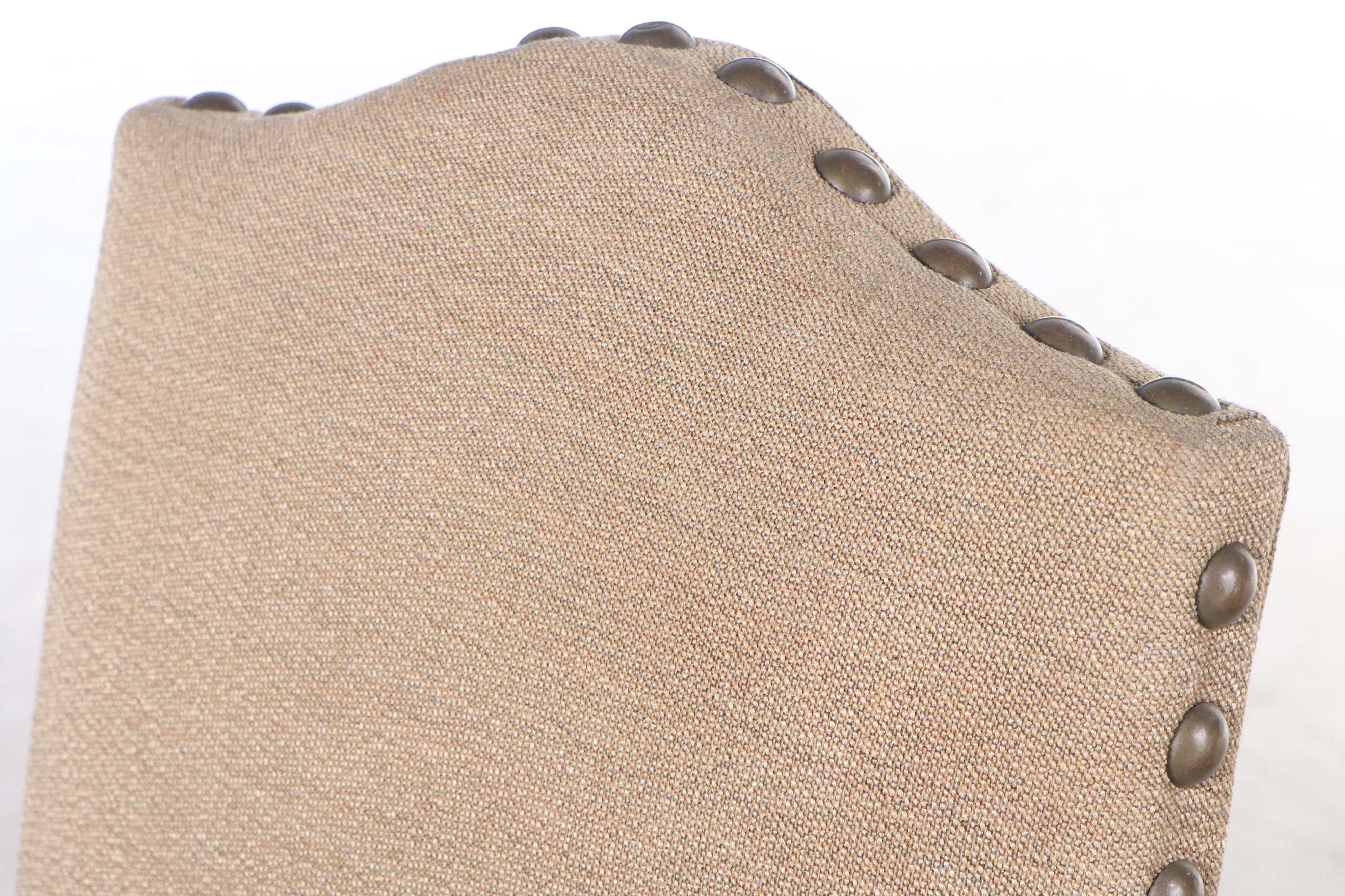 Container Marketing Farmhouse Dining Table and Six Brass-Tacked Parsons Chairs