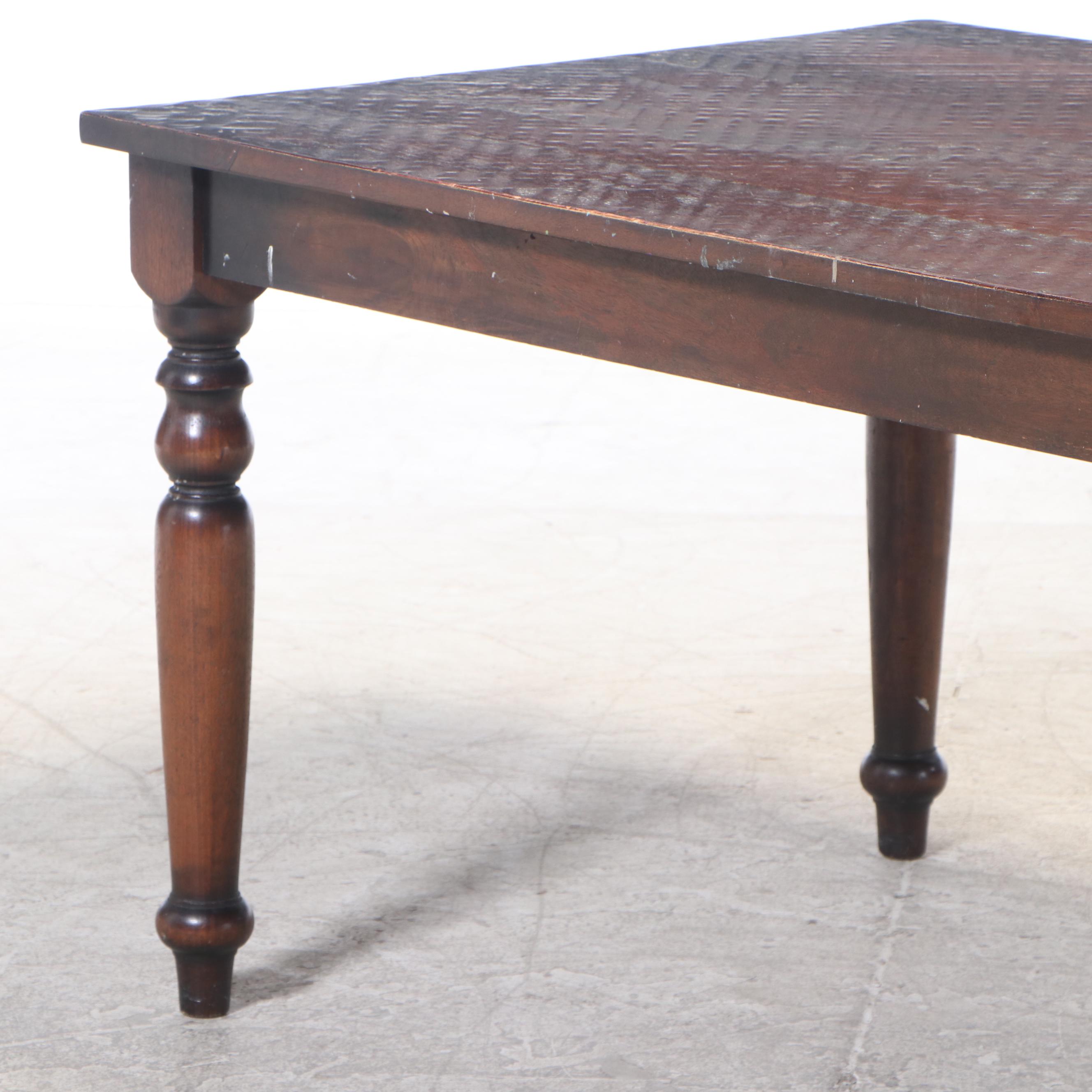 Container Marketing Farmhouse Dining Table and Six Brass-Tacked Parsons Chairs