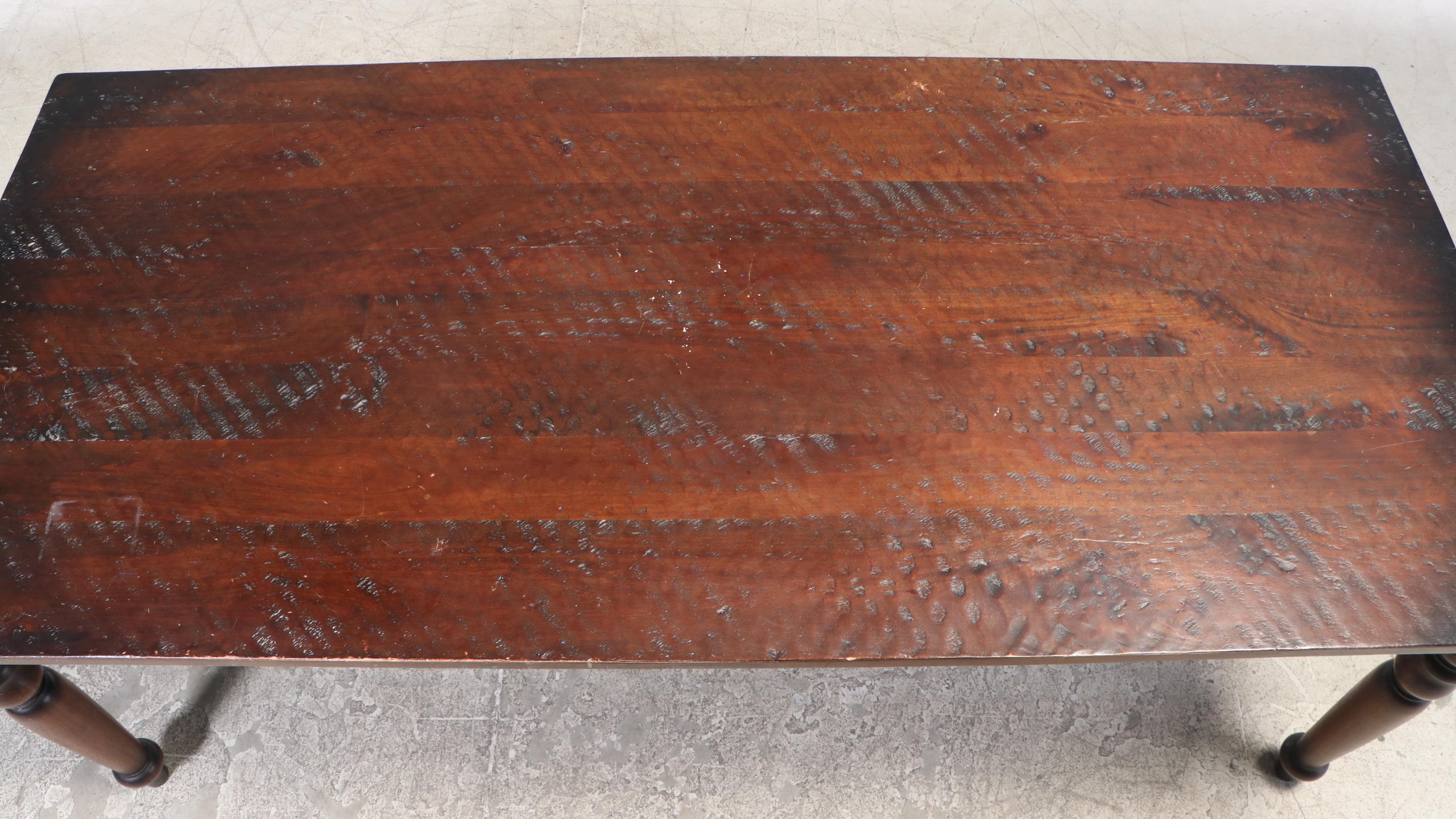 Container Marketing Farmhouse Dining Table and Six Brass-Tacked Parsons Chairs