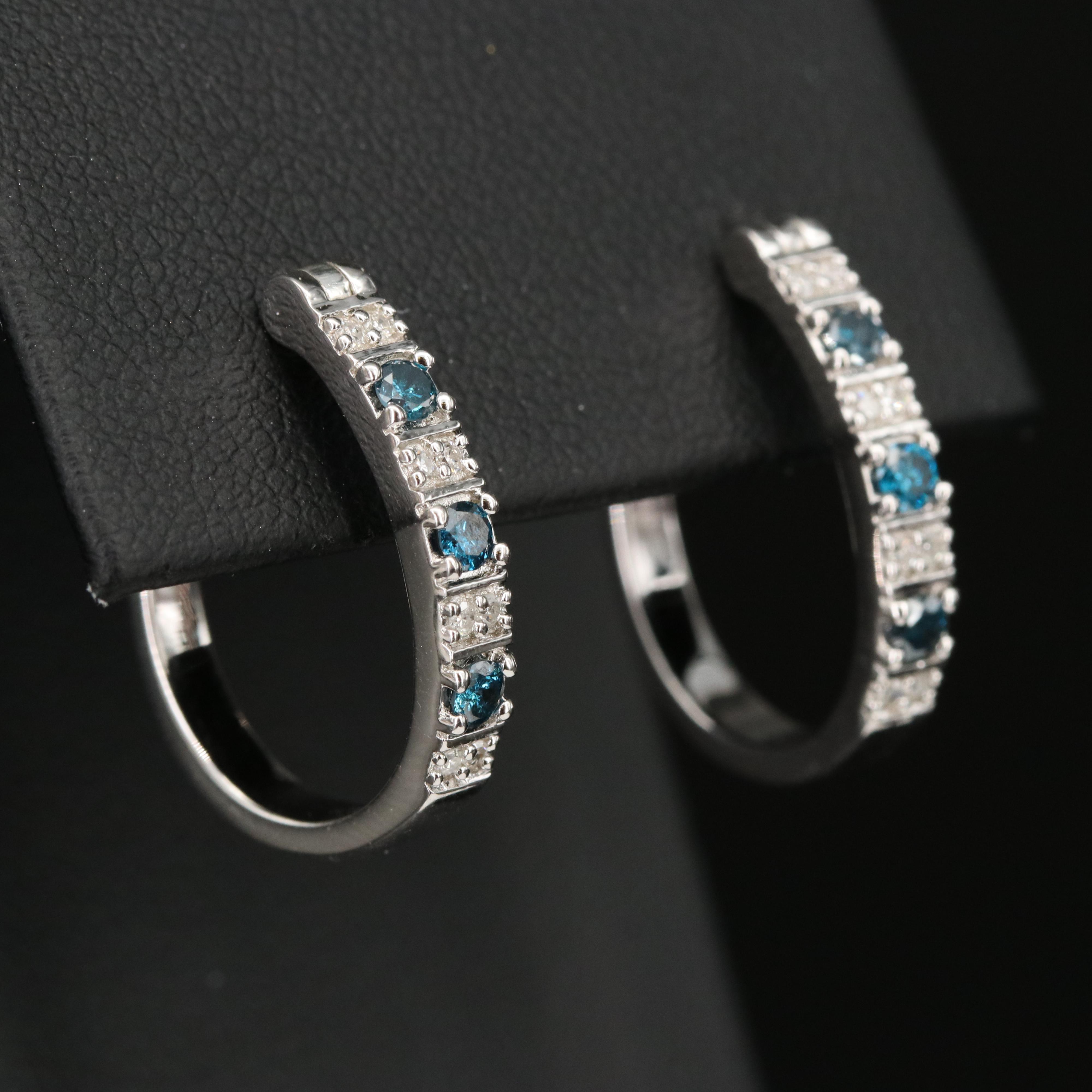 Sterling and Diamond Elongated Hoop Earrings