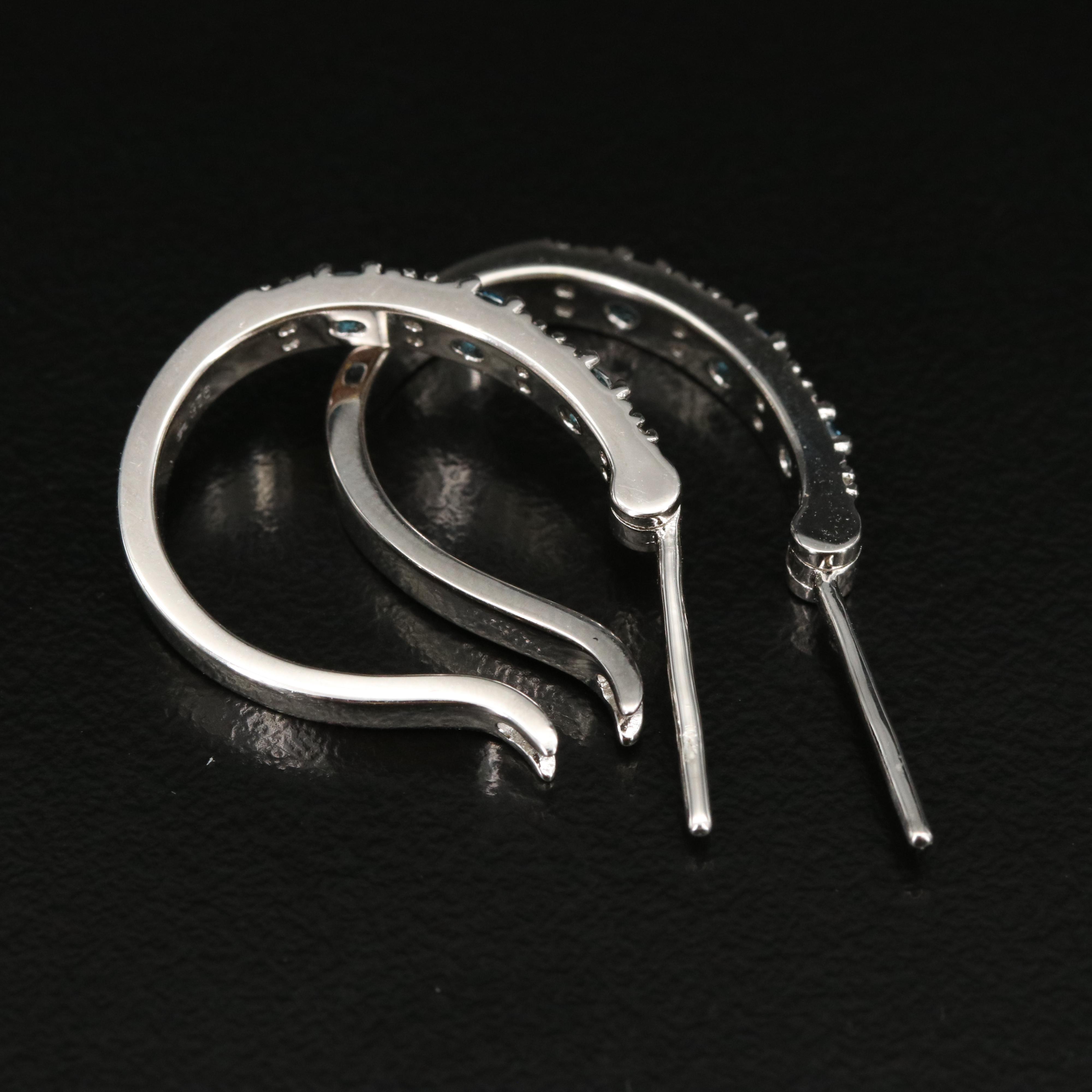 Sterling and Diamond Elongated Hoop Earrings