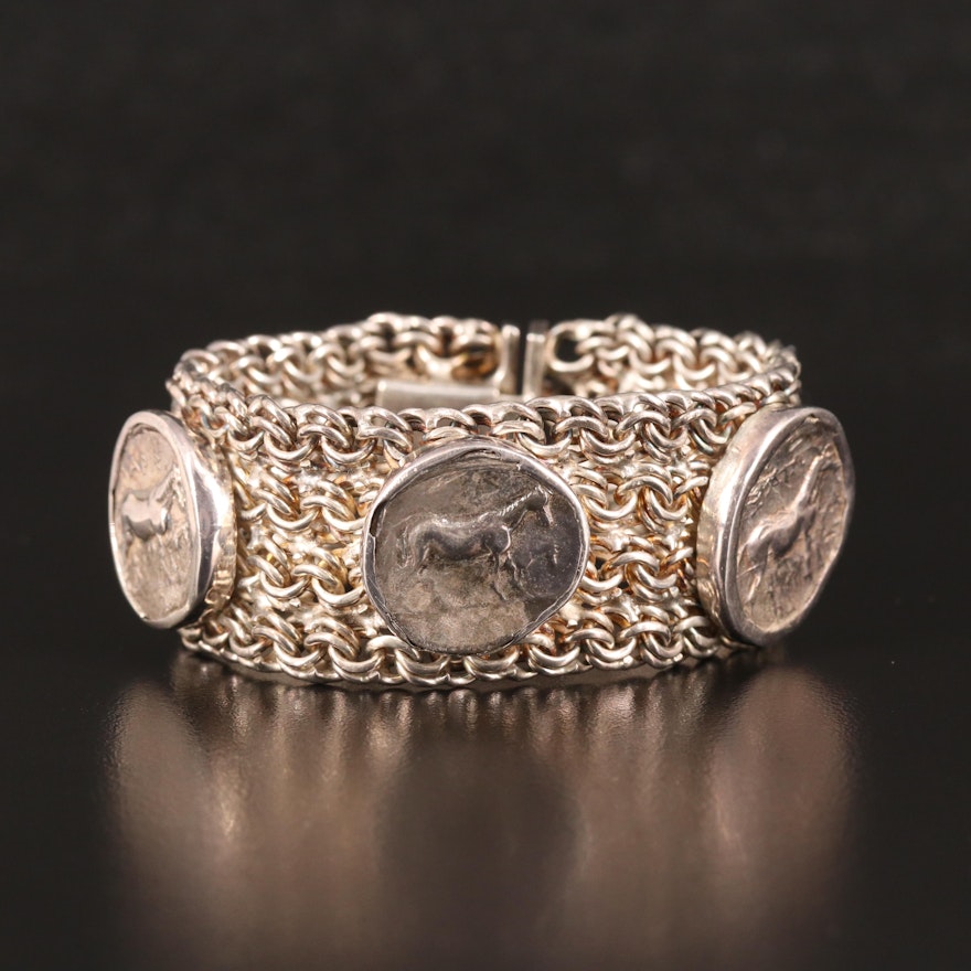 Sterling Mesh Bracelet with Horse Motifs