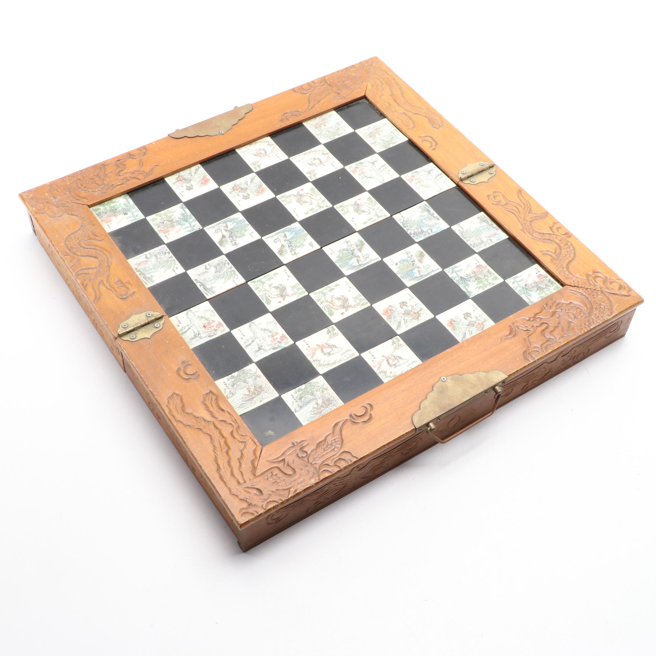 Chinese Dynasty Style Travel Chess Set with Resin Pieces and Wood Game Board