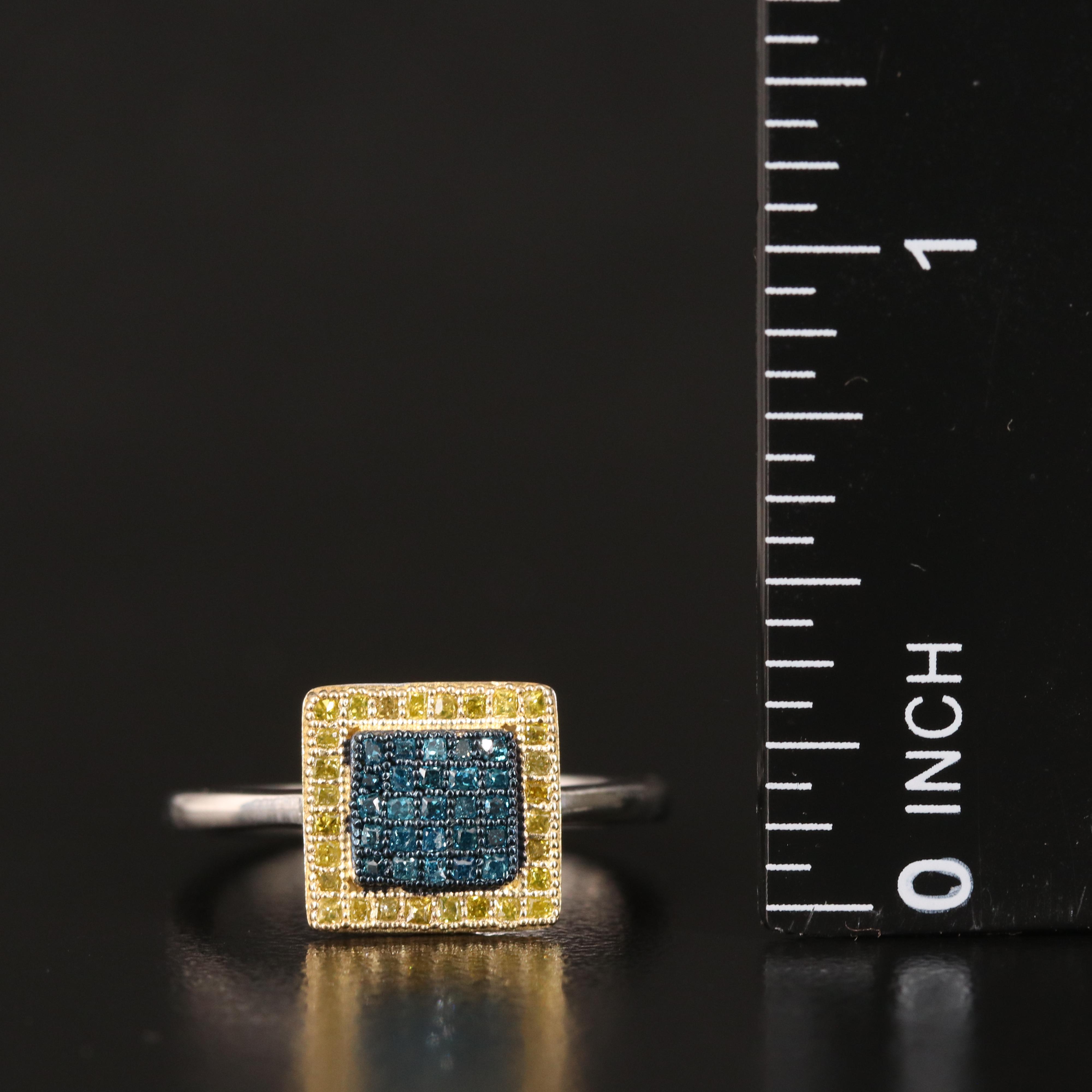 Sterling Diamond Geometric Ring