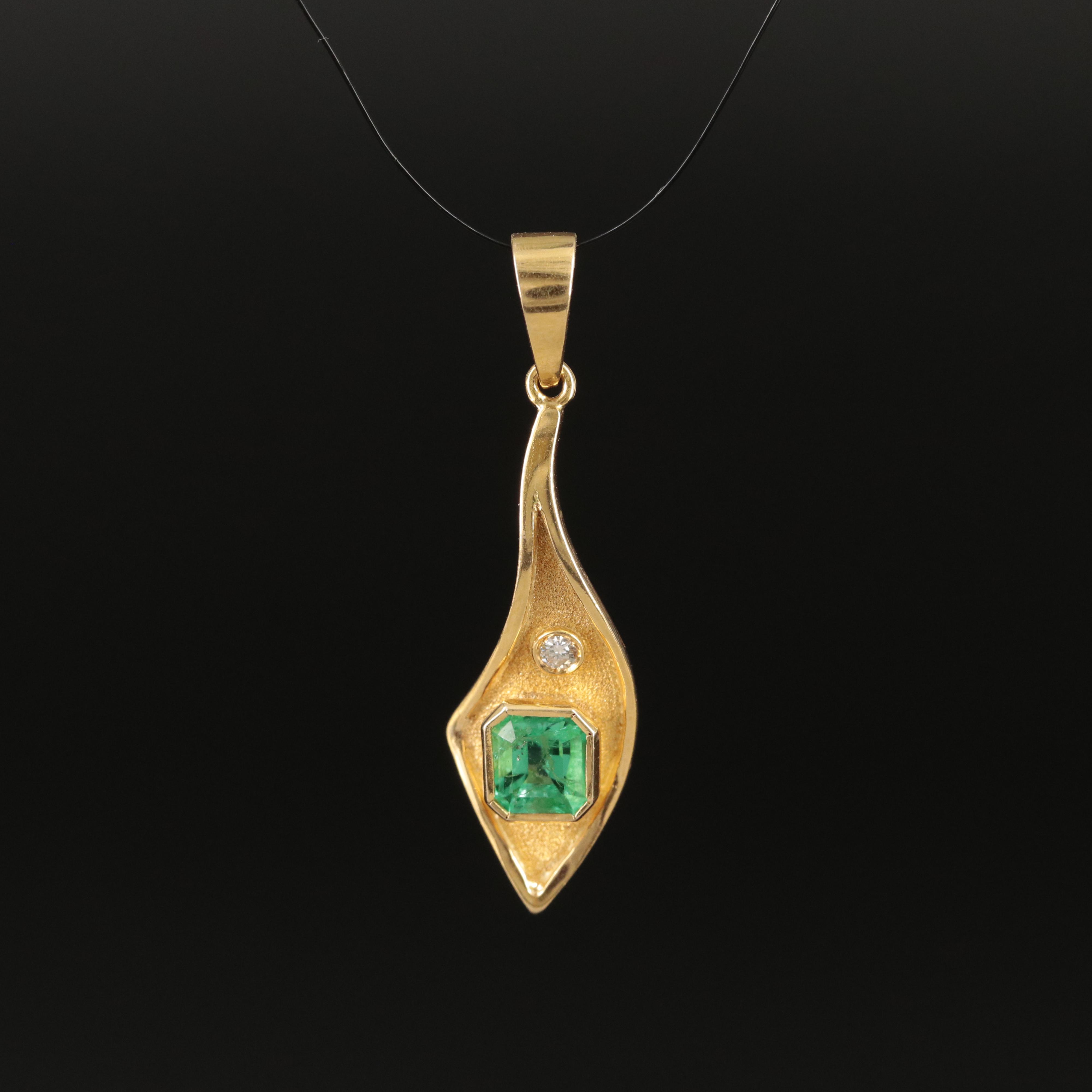 18K Emerald and Diamond Pendant