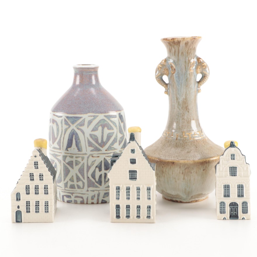 Nils Thorsson Alumina Faïence  Danish Modern and Other Vase with Delft Houses