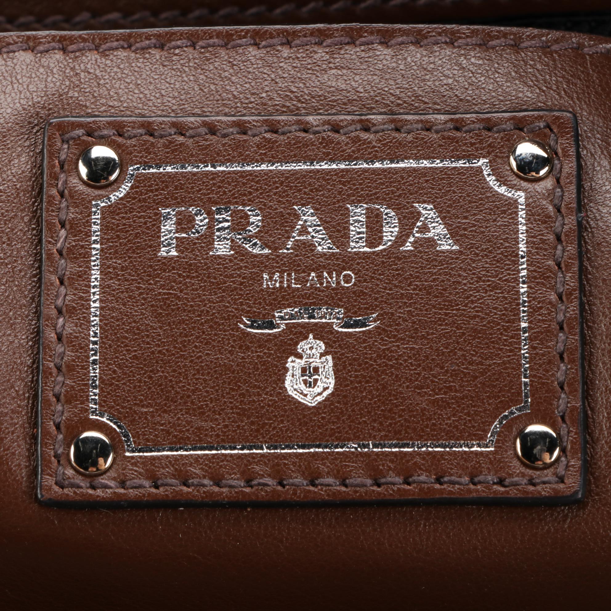 Prada Shopping Tote BN2611 in Brown/Black Calfskin Leather