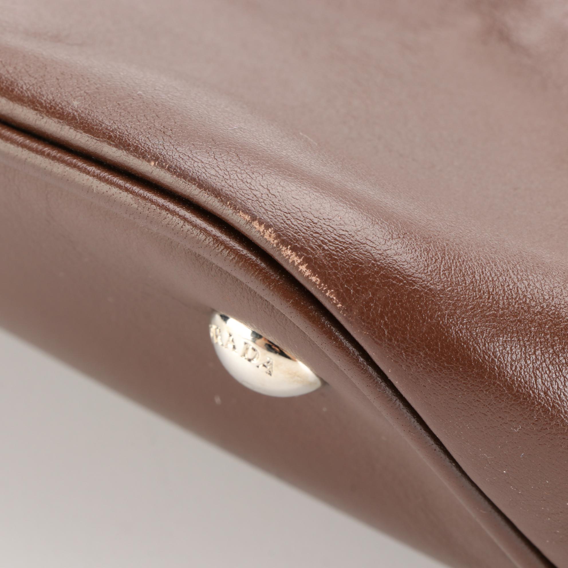 Prada Shopping Tote BN2611 in Brown/Black Calfskin Leather