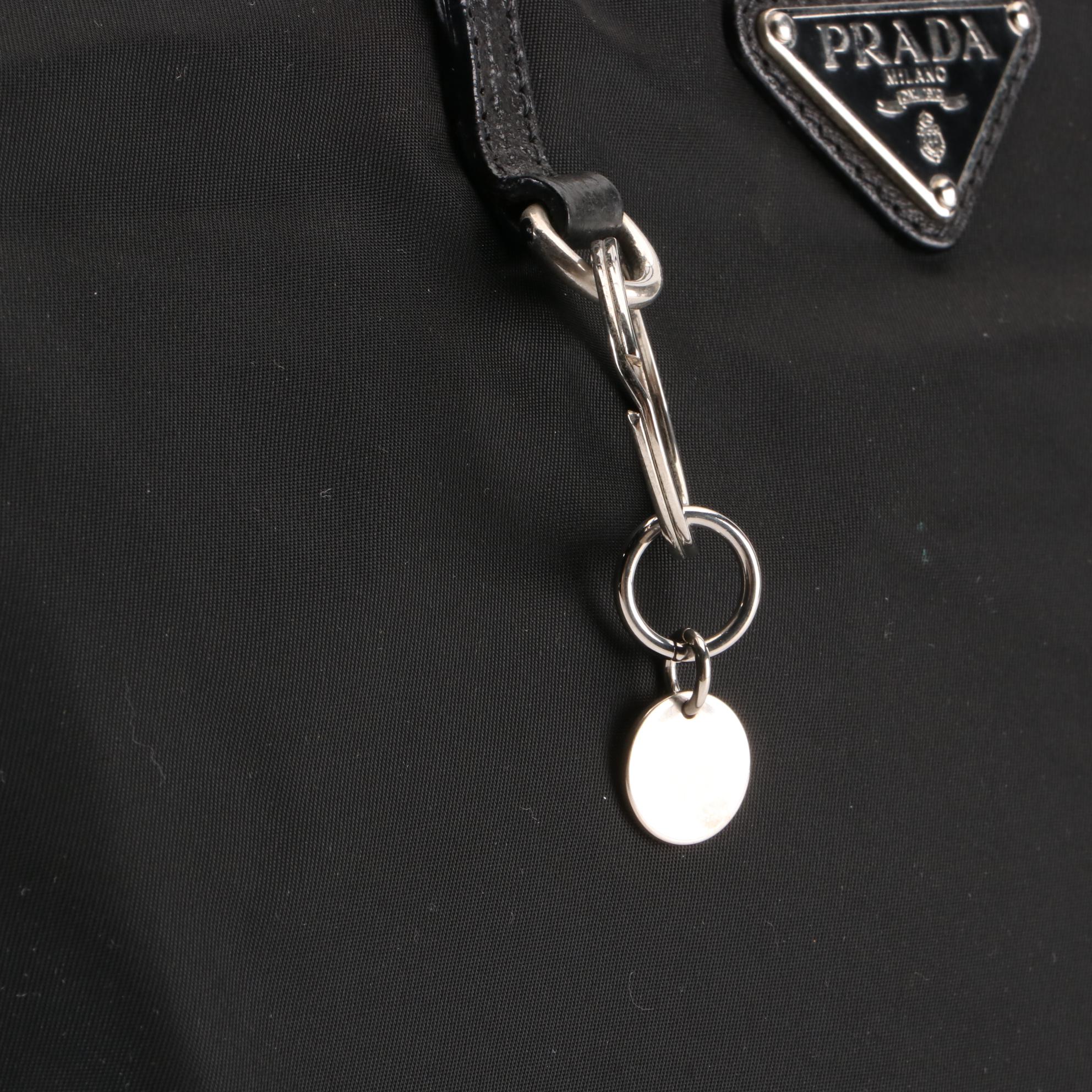 Prada Small Zip Tote in Black Nylon Gabardine with Rope Handles/Leather Trim