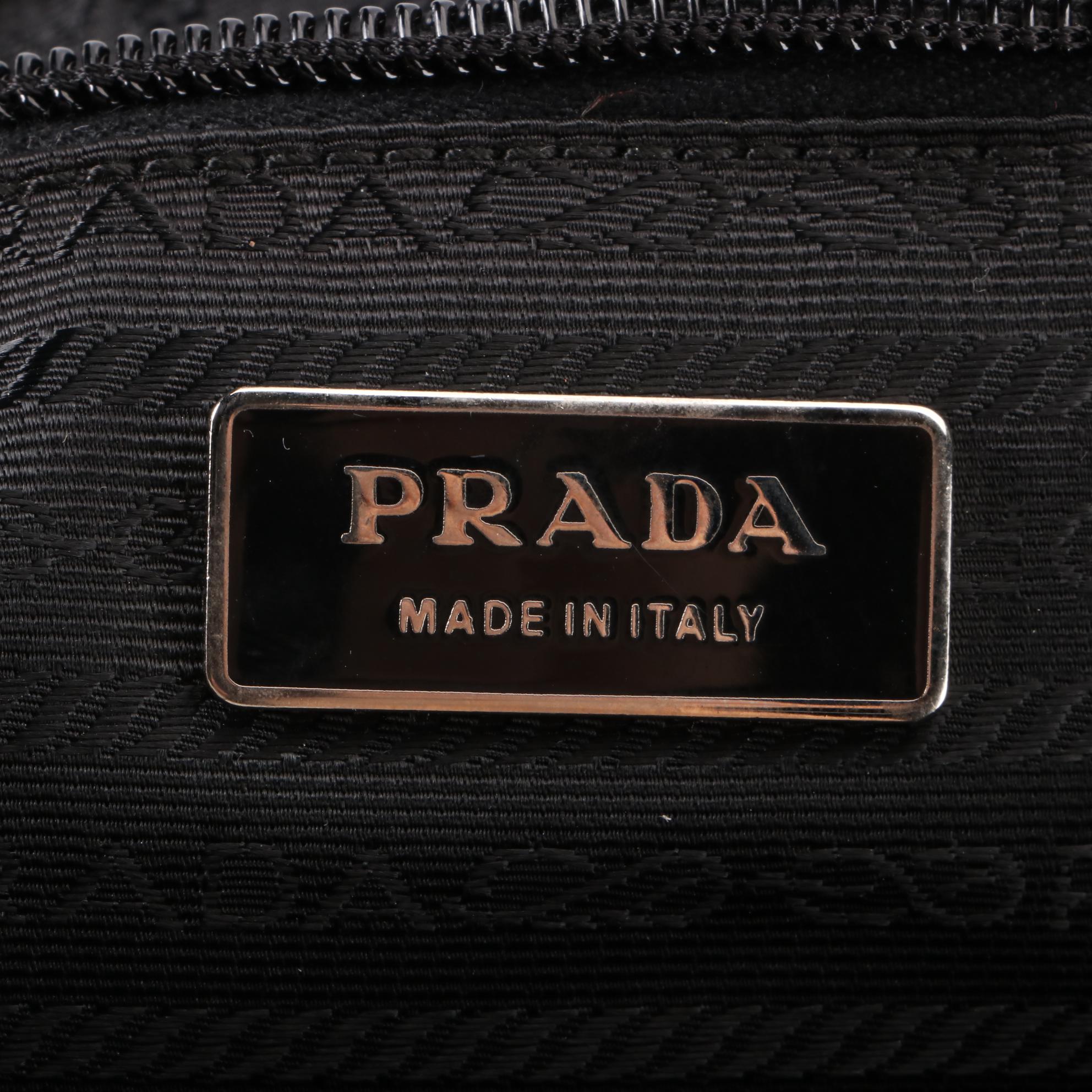 Prada Small Zip Tote in Black Nylon Gabardine with Rope Handles/Leather Trim
