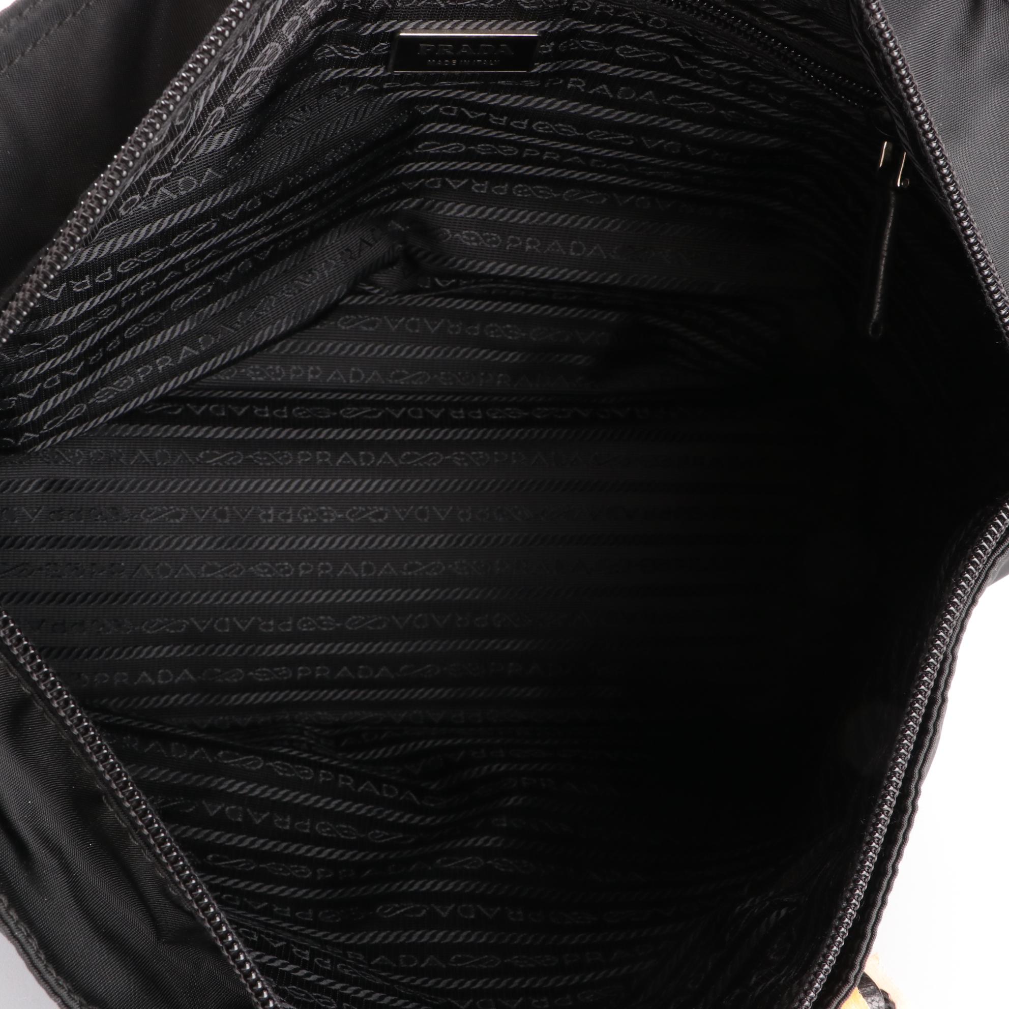 Prada Small Zip Tote in Black Nylon Gabardine with Rope Handles/Leather Trim