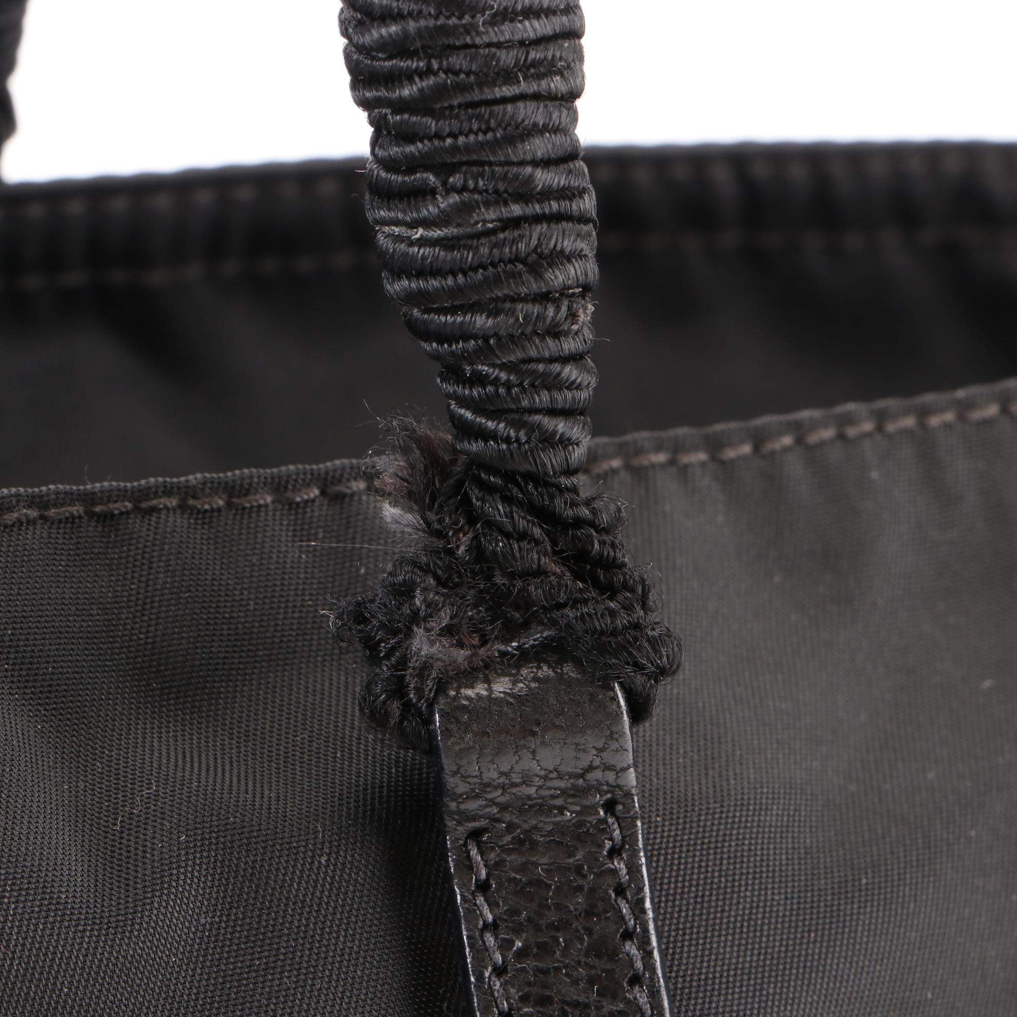 Prada Small Zip Tote in Black Nylon Gabardine with Rope Handles/Leather Trim