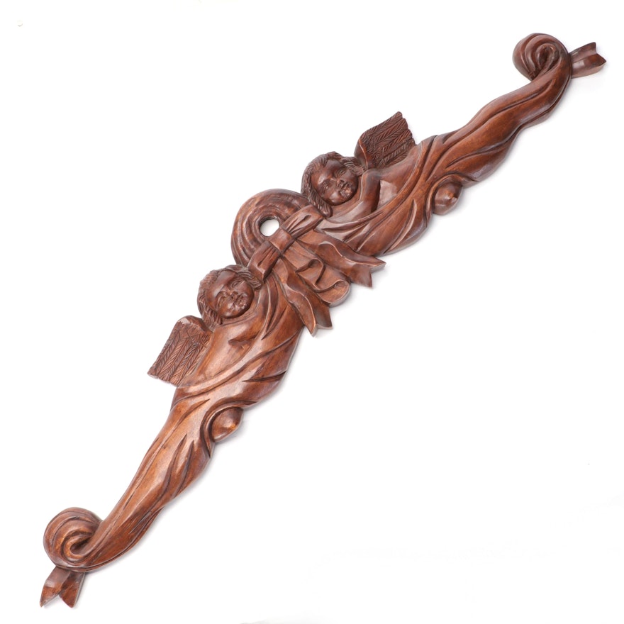 Victorian Style Carved Walnut Wood Cartouche