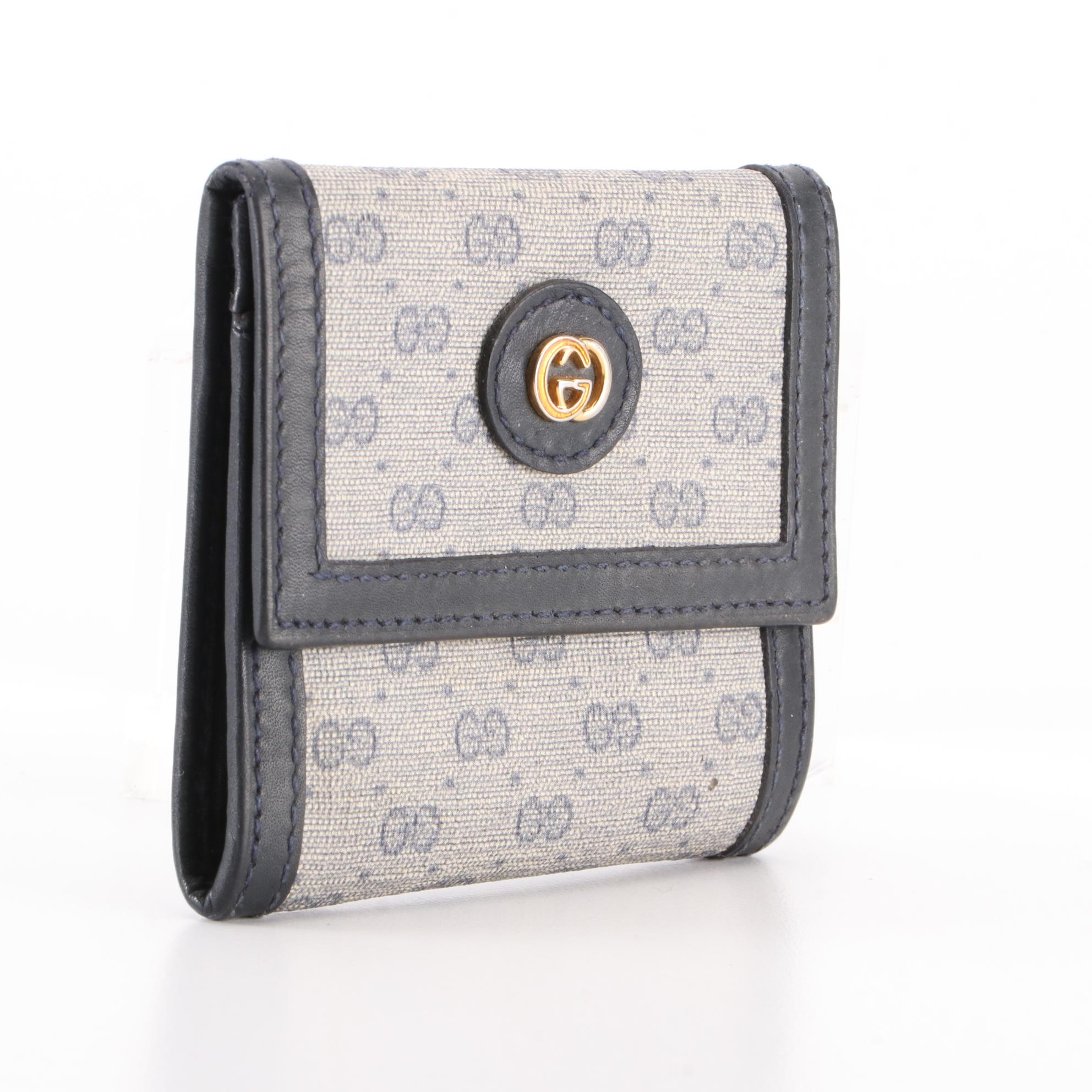 Gucci Small Coin Purse in Blue Micro GG Supreme Canvas and Leather
