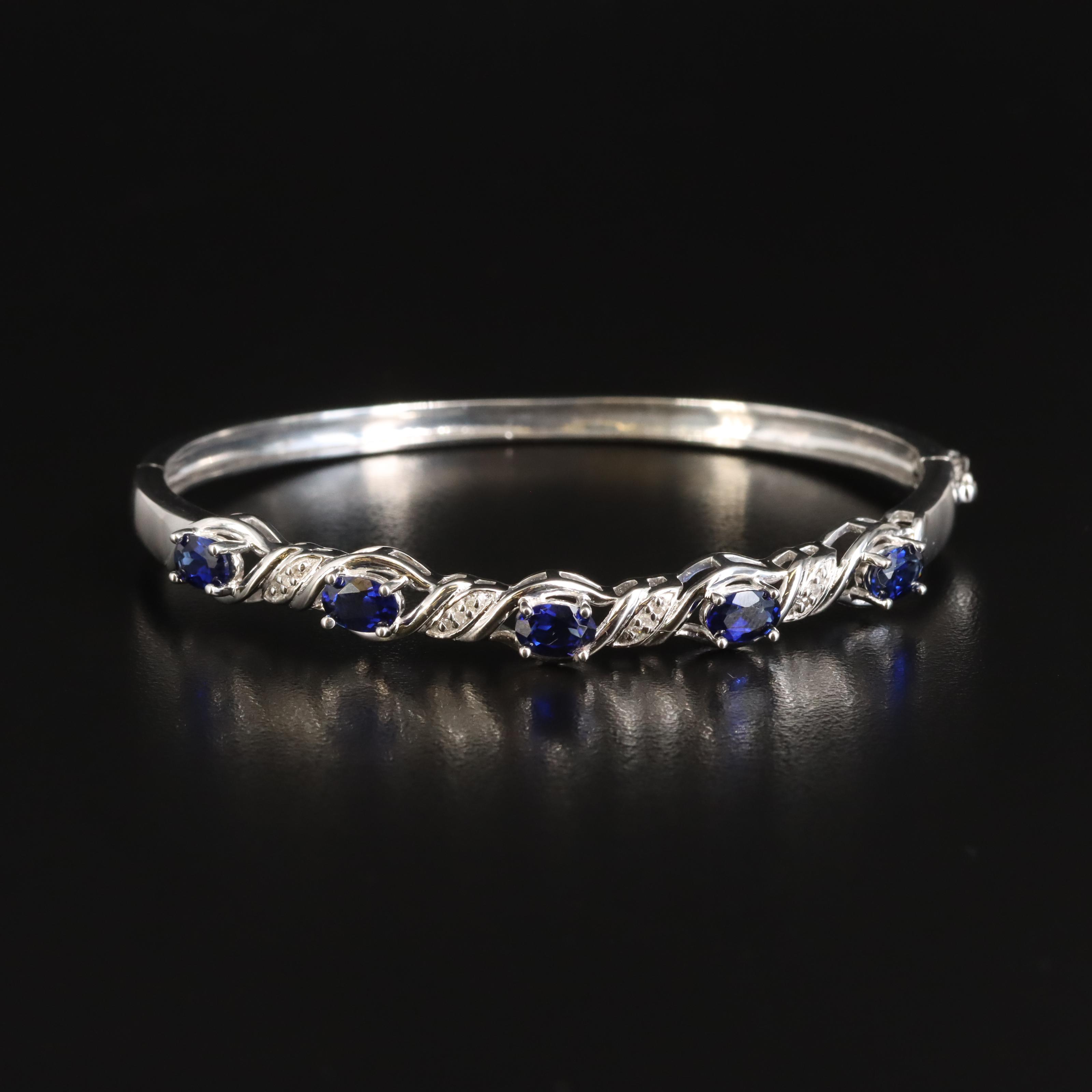 Sterling Sapphire and Diamond Hinged Bangle