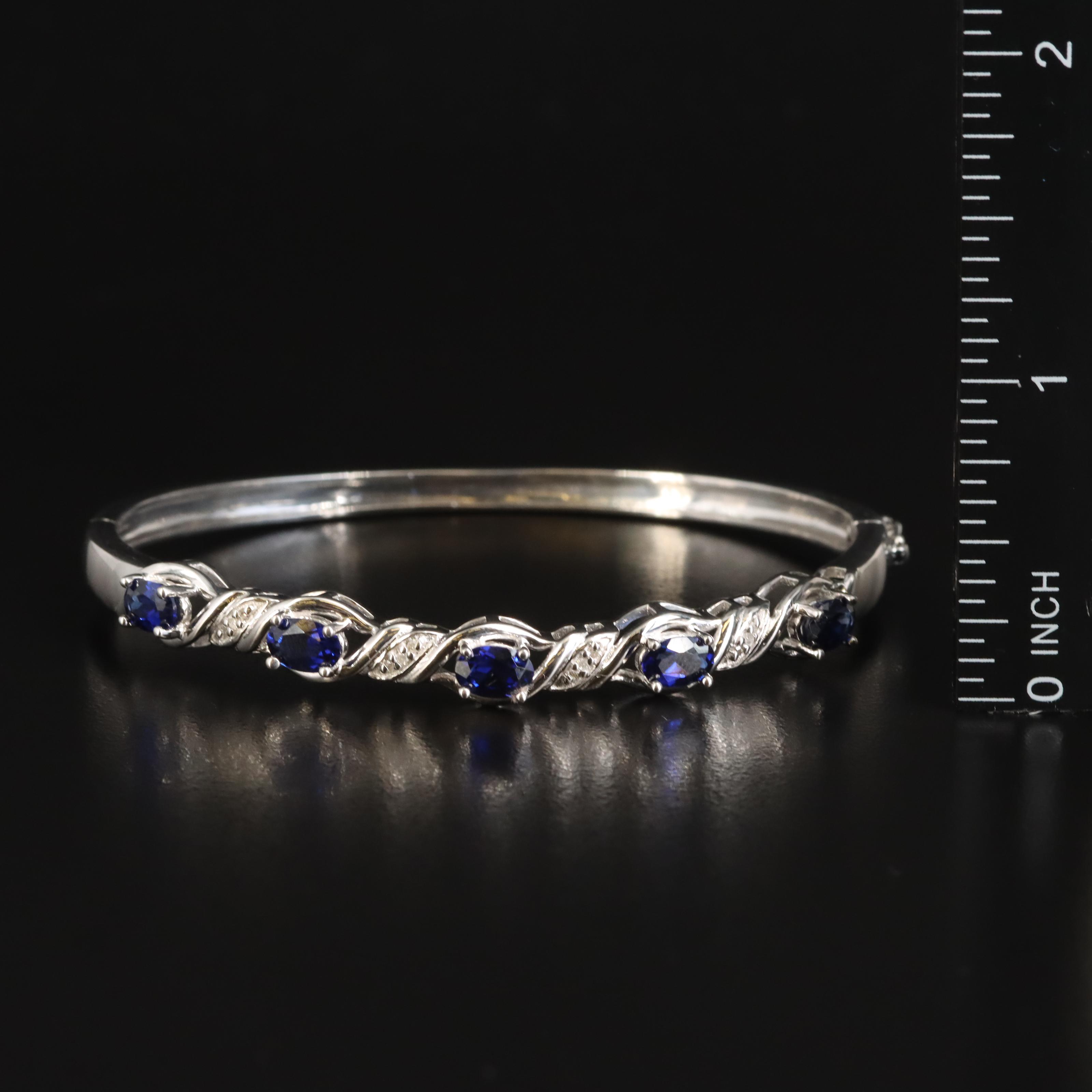 Sterling Sapphire and Diamond Hinged Bangle