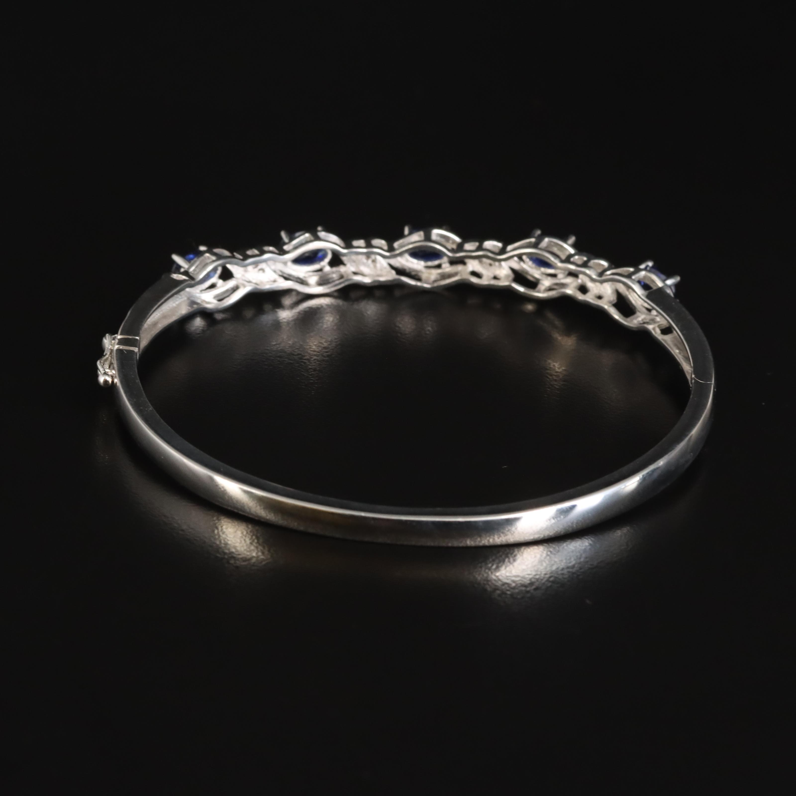 Sterling Sapphire and Diamond Hinged Bangle