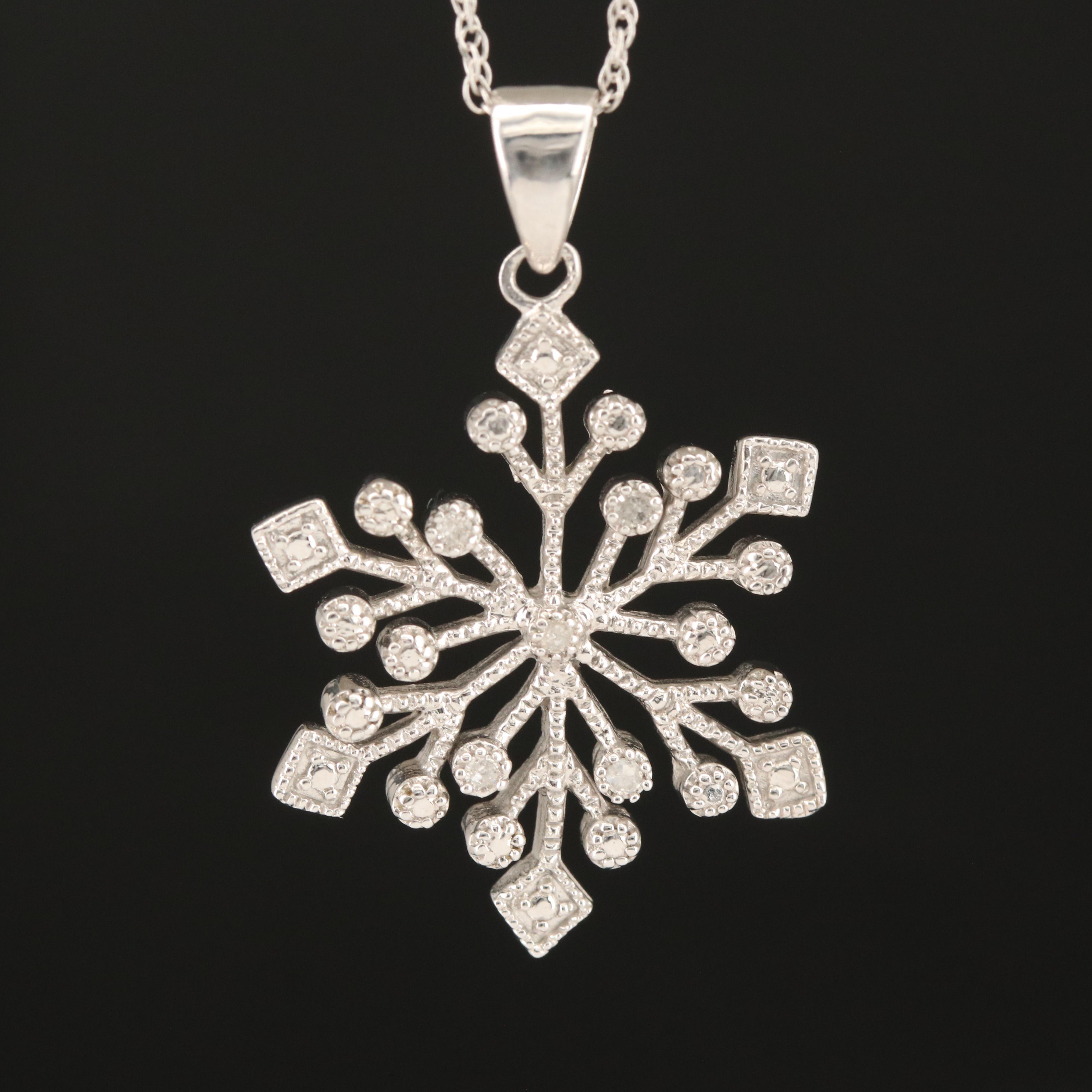 Sterling Diamond Snowflake Pendant Necklace