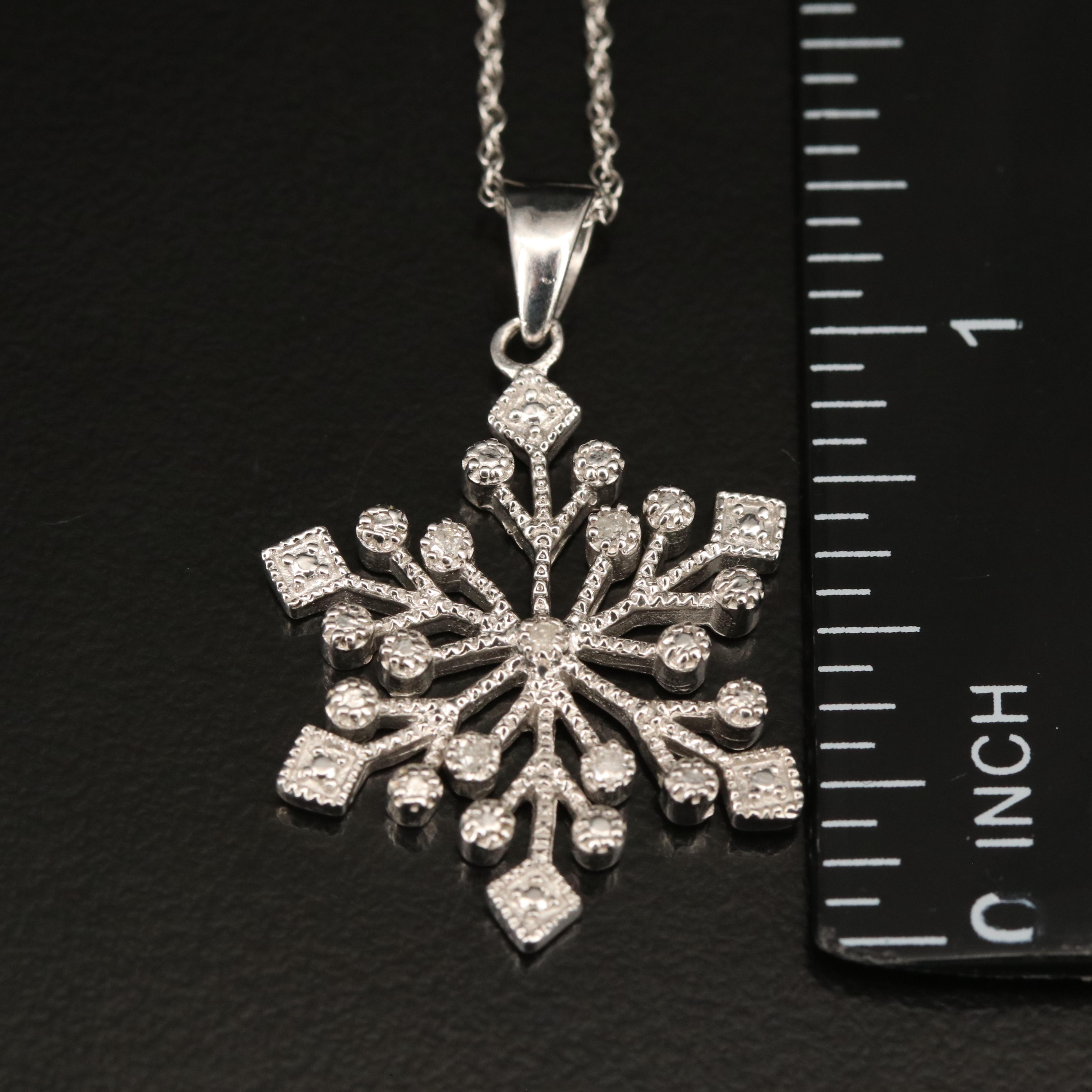 Sterling Diamond Snowflake Pendant Necklace