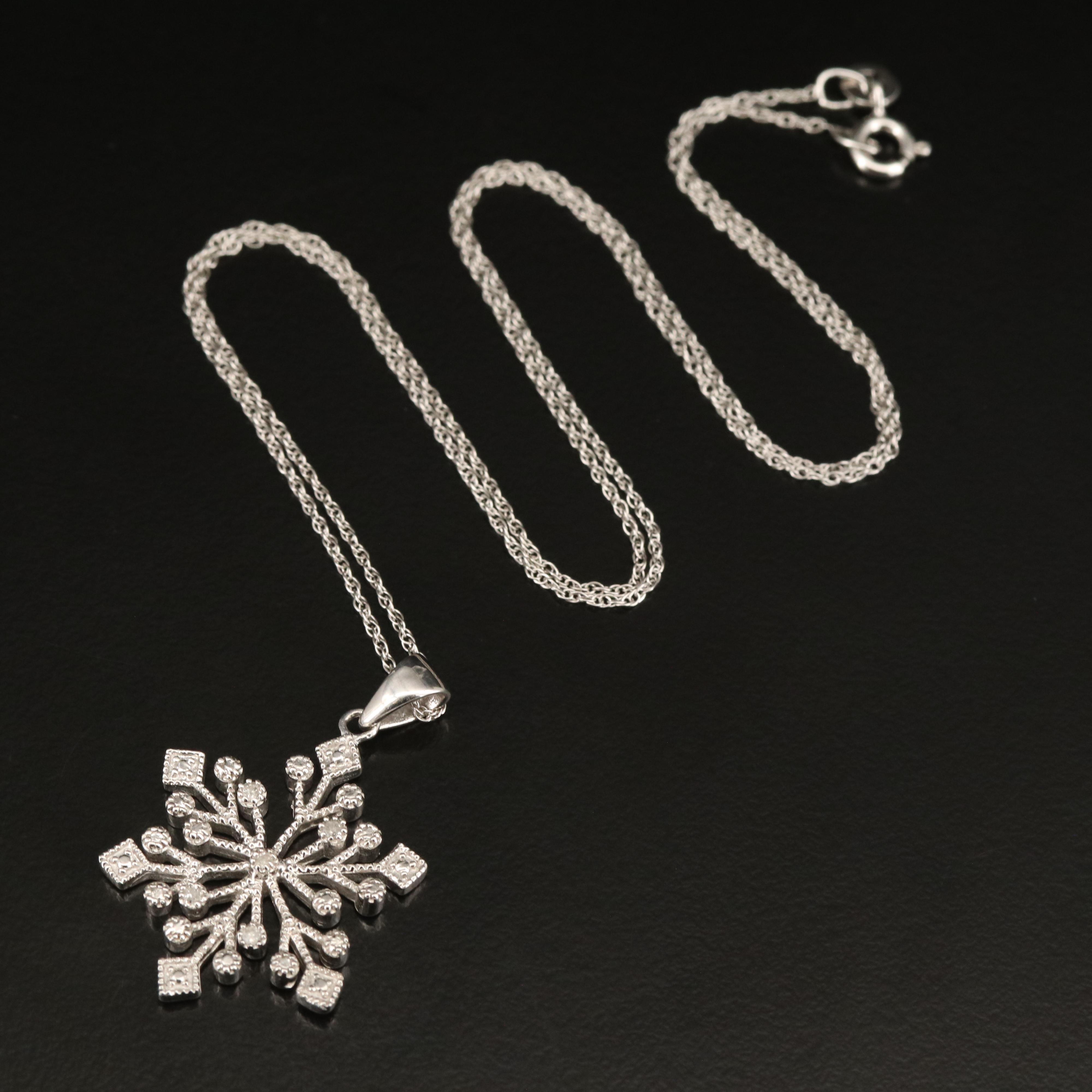 Sterling Diamond Snowflake Pendant Necklace