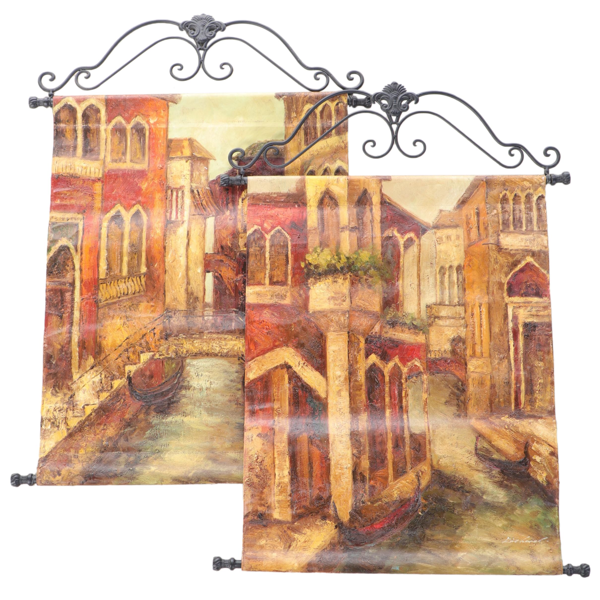 Richard Oil Paintings of European Canal Scenes, Late 20th Century